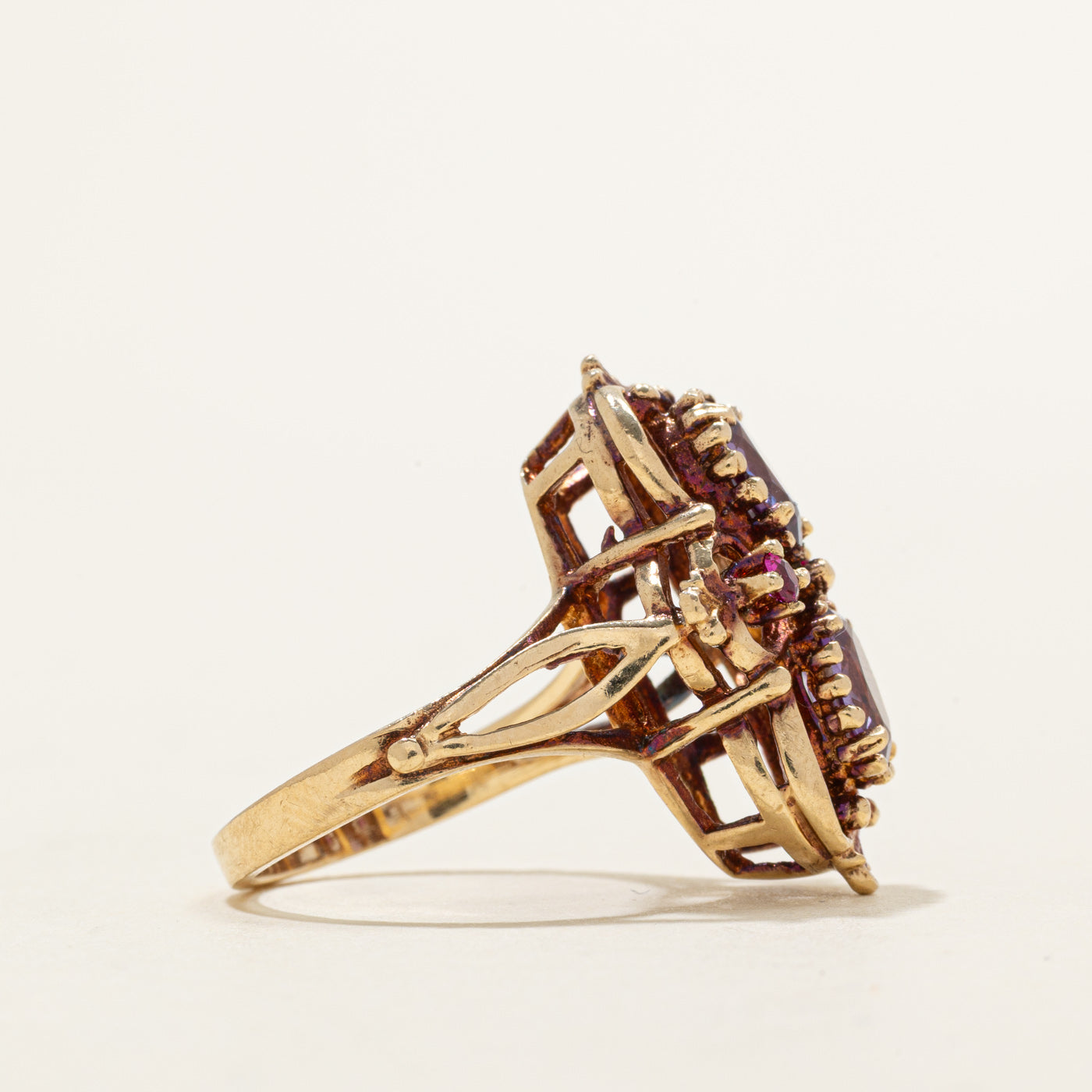 Bague cocktail ornée de saphirs et rubis synthétiques | 1,98 ct | Taille 6,0