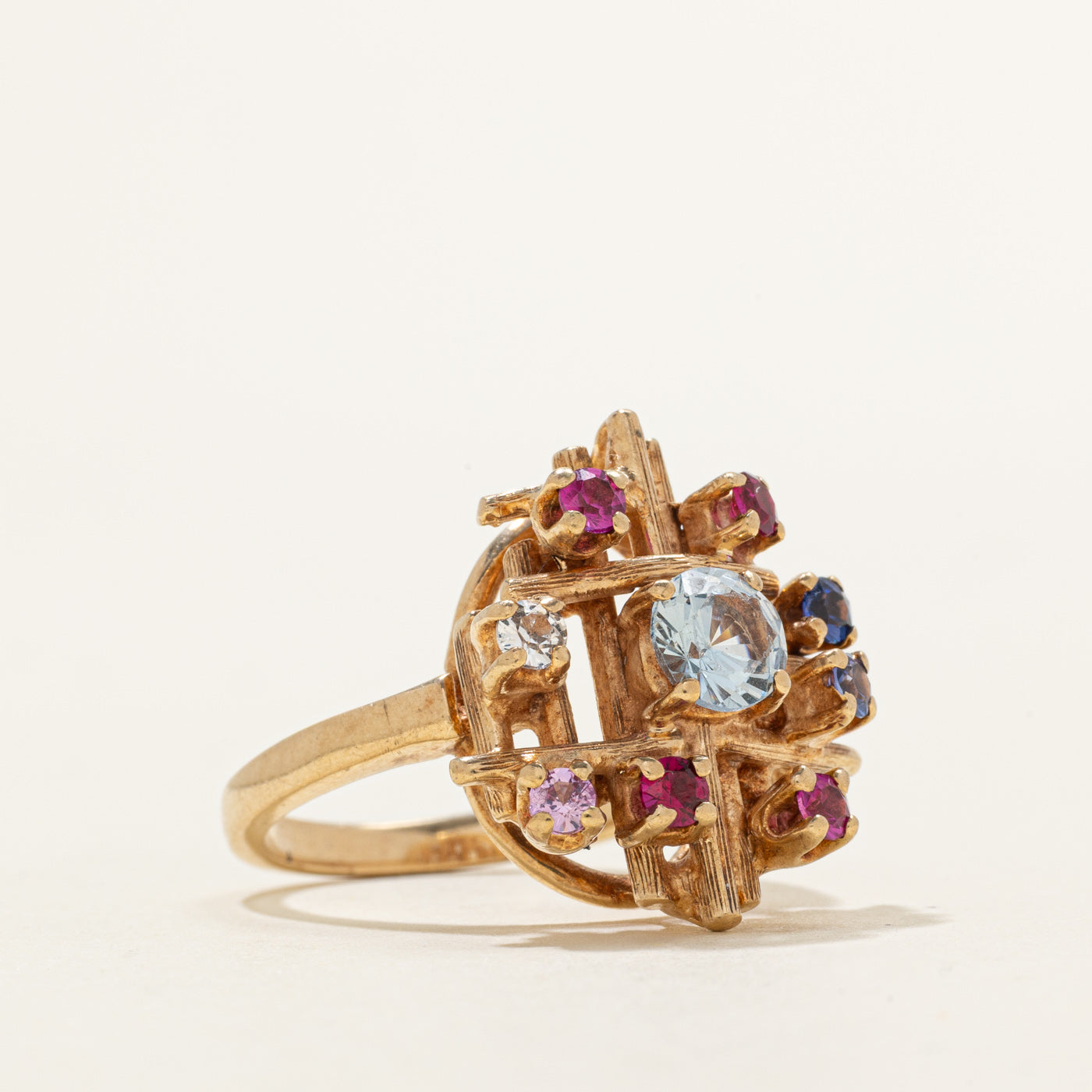Bague cocktail abstraite en pierres synthétiques multiples | 1,15 ct | Taille 7,25