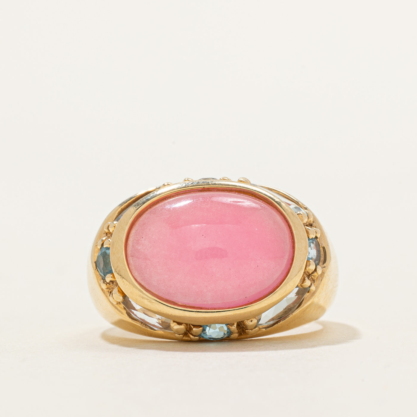 Dyed Jadeite Cabochon, Aquamarine and Topaz Cocktail Ring | 6ct, | SZ 8.0