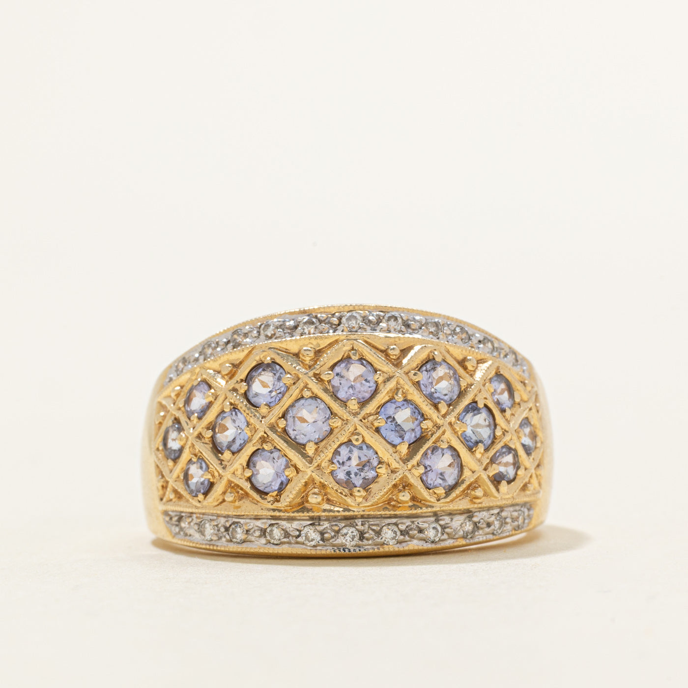 Tanzanite & Diamond Grid Geometric Ring | 0.80ctw, 0.18ctw | SZ 9.25
