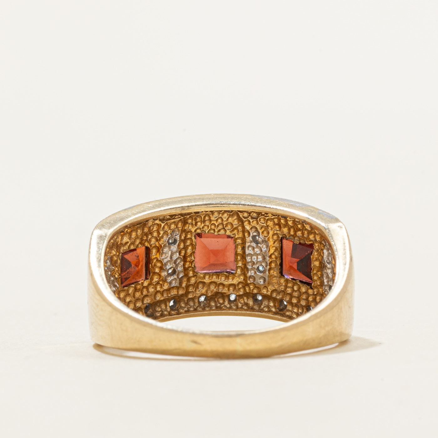 Garnet & Diamond Halo Geometric Band | 1.50ctw, 0.20ctw | SZ 8.0