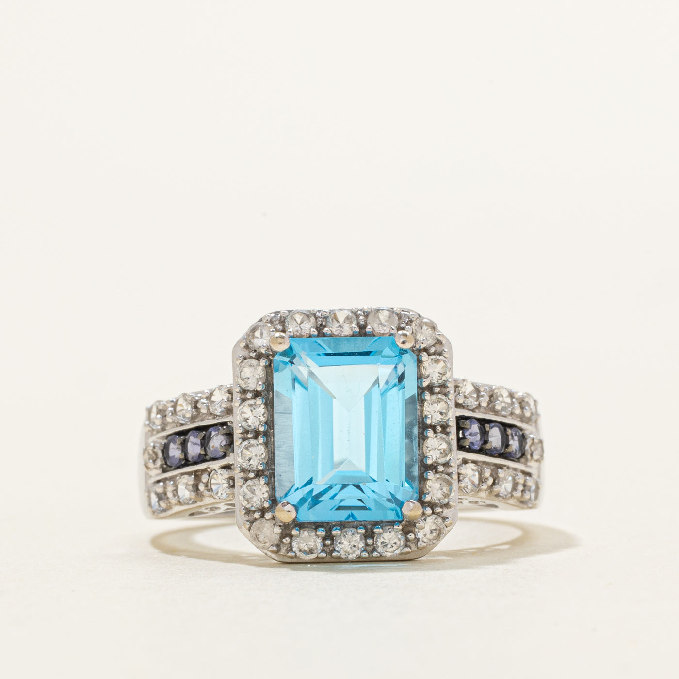 Blue Topaz & Multi Gemstone Halo Ring | 2.85ct, 0.01ctw | SZ 7.0