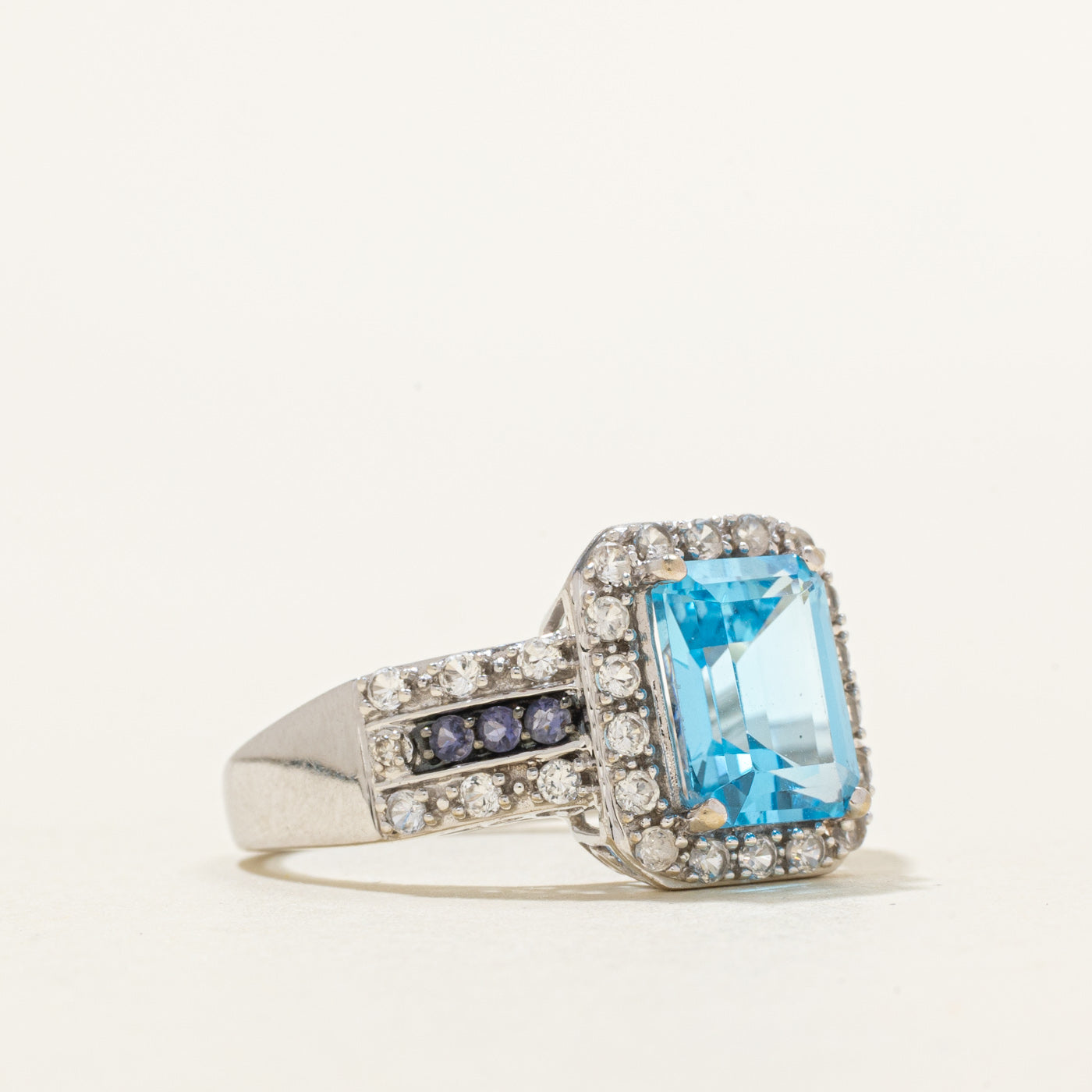 Blue Topaz & Multi Gemstone Halo Ring | 2.85ct, 0.01ctw | SZ 7.0