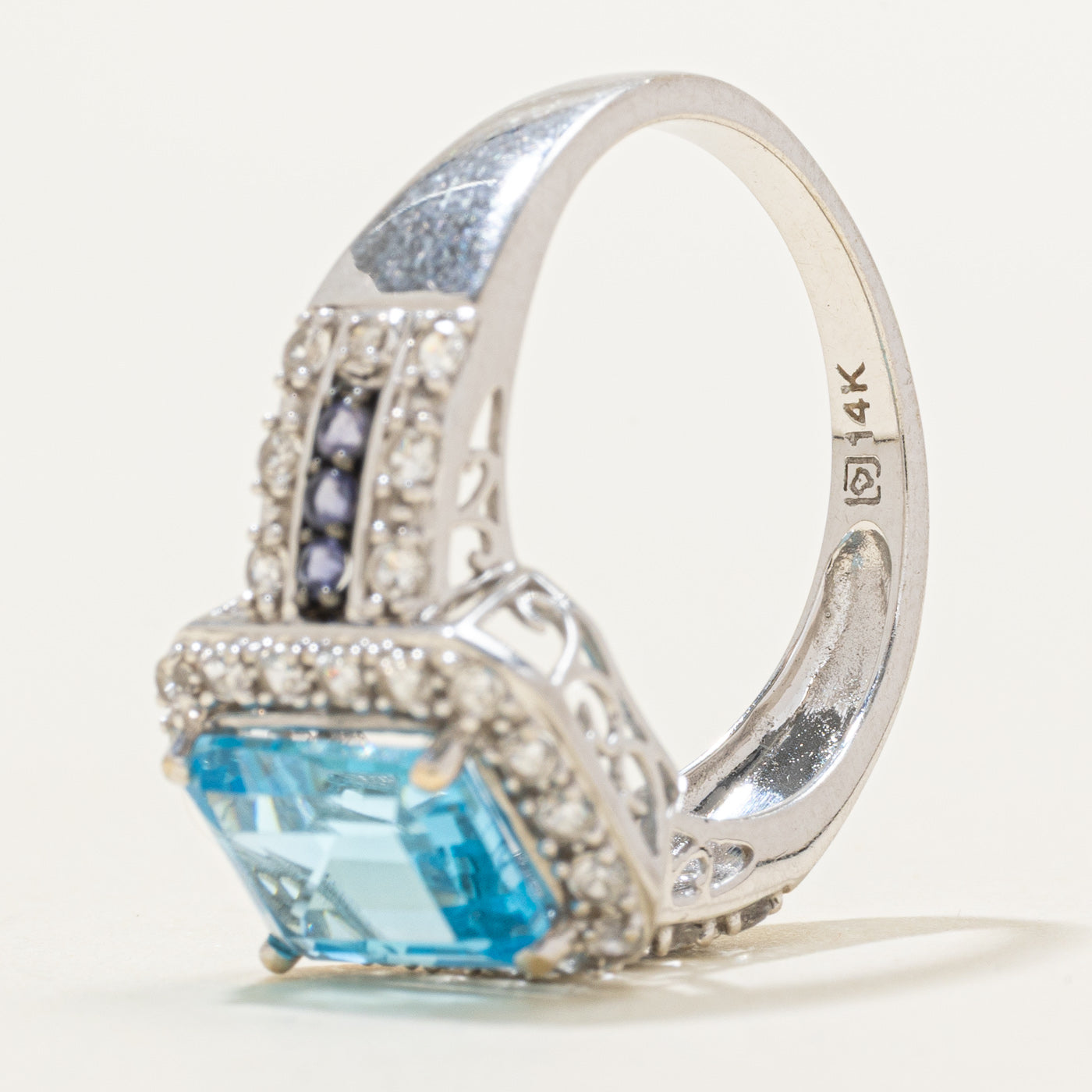 Blue Topaz & Multi Gemstone Halo Ring | 2.85ct, 0.01ctw | SZ 7.0
