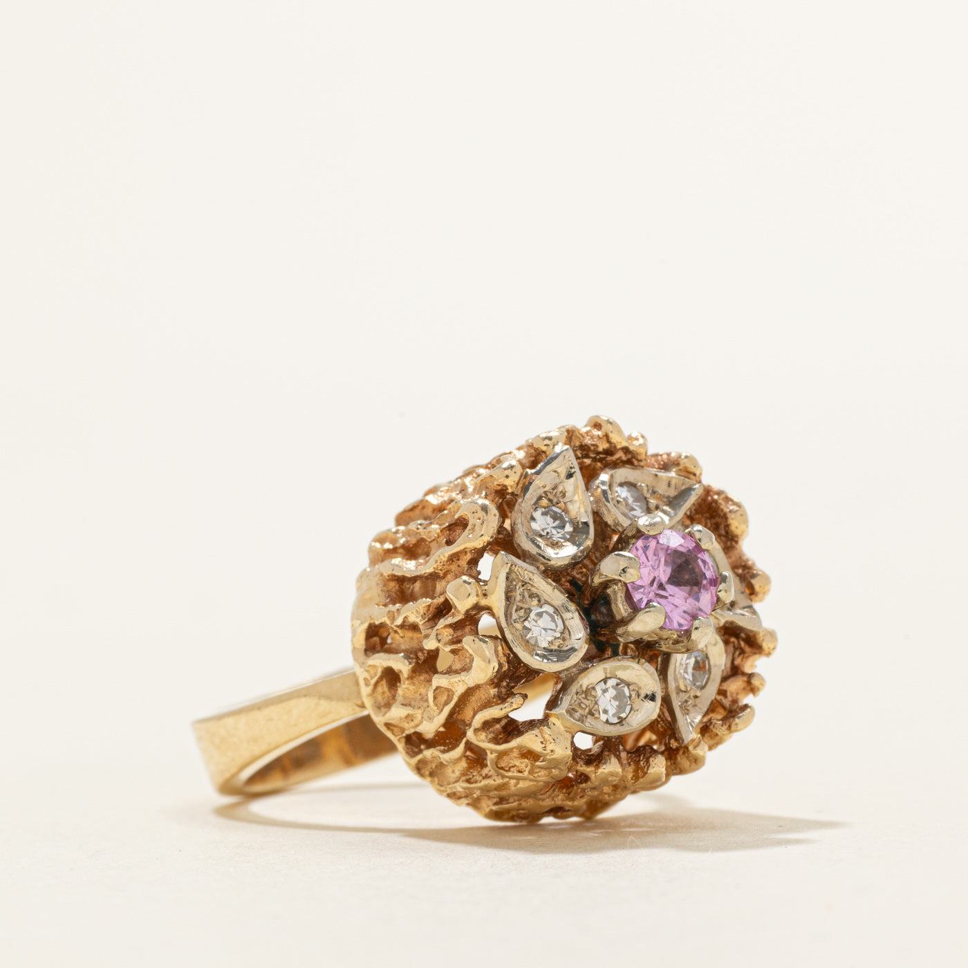 Synthetic Sapphire & Natural Diamond Floral Cocktail Ring | 0.34ct, 0.12ctw | SZ 6.0