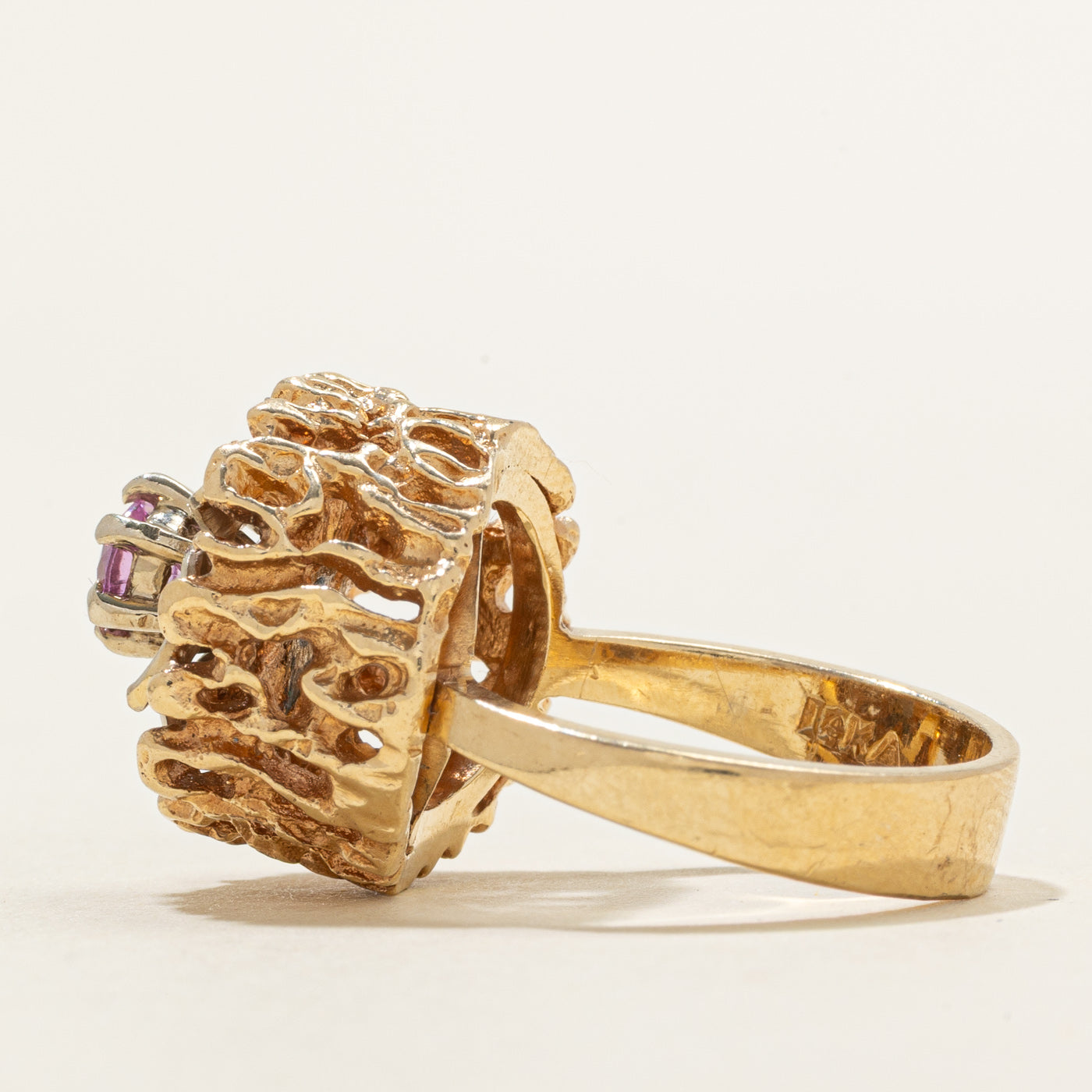 Synthetic Sapphire & Natural Diamond Floral Cocktail Ring | 0.34ct, 0.12ctw | SZ 6.0