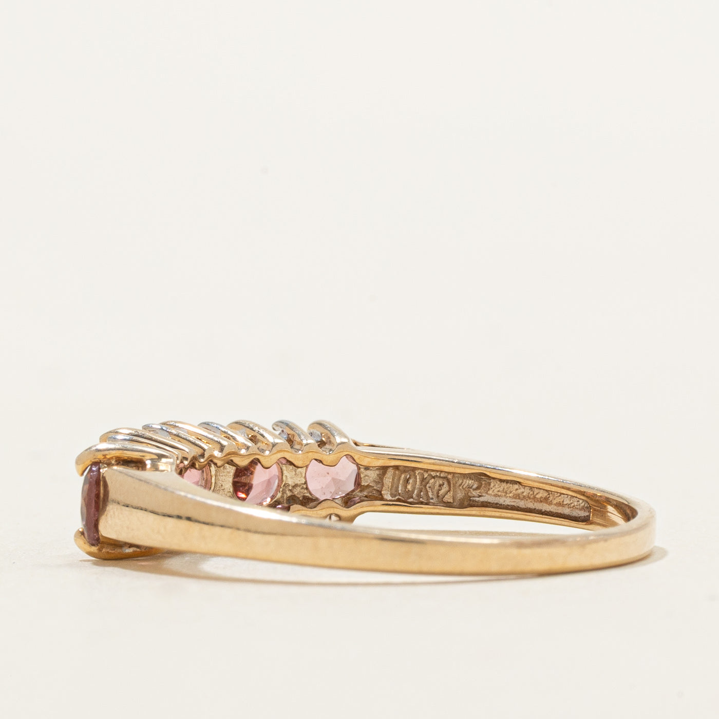 Five Stone Pink Tourmaline & Diamond Accented Ring | 0.90ctw, 0.04ctw | SZ 9.0