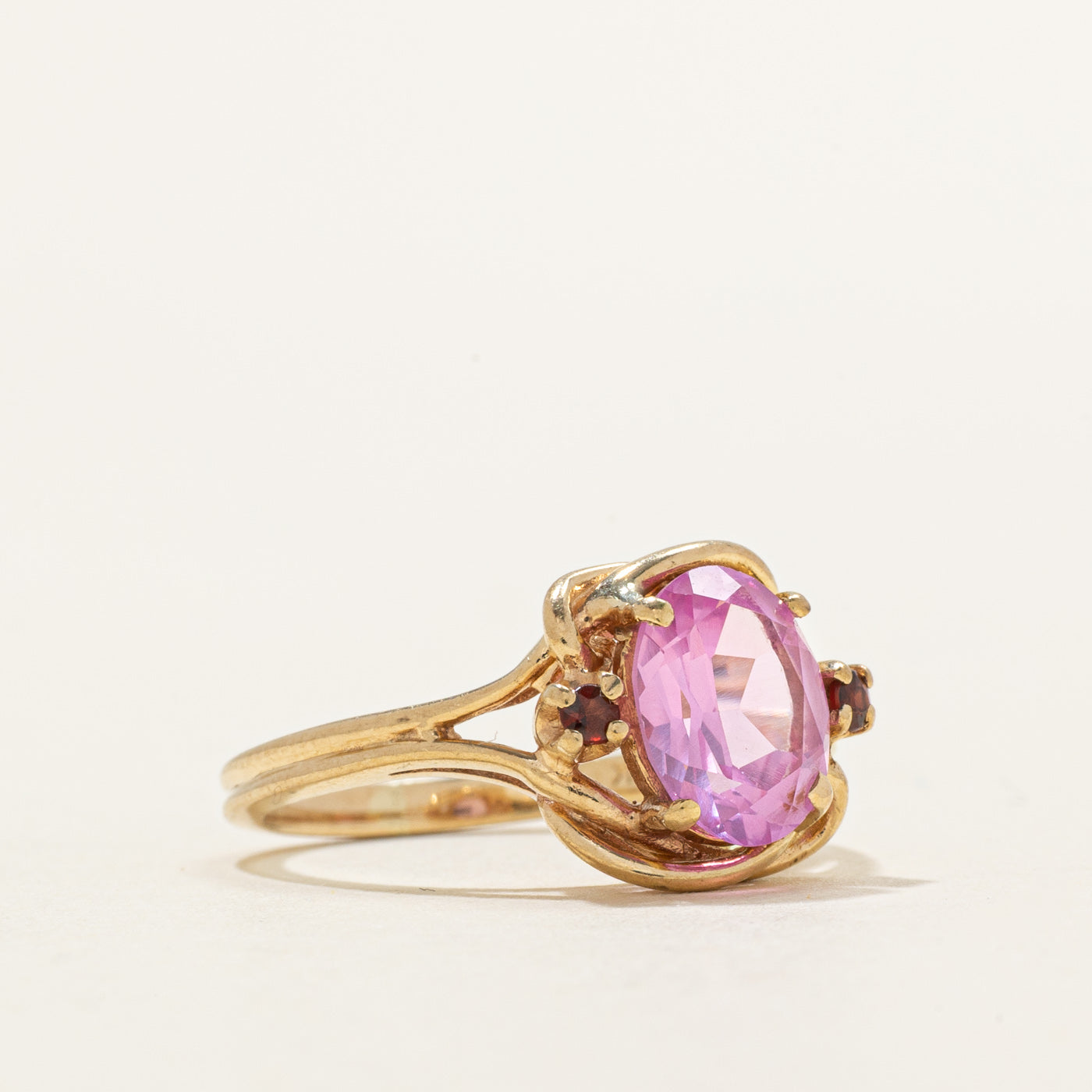 Oval Cut Synthetic Sapphire & Garnet Accented Ring | 2.16ct, 0.07ctw | SZ 5.75