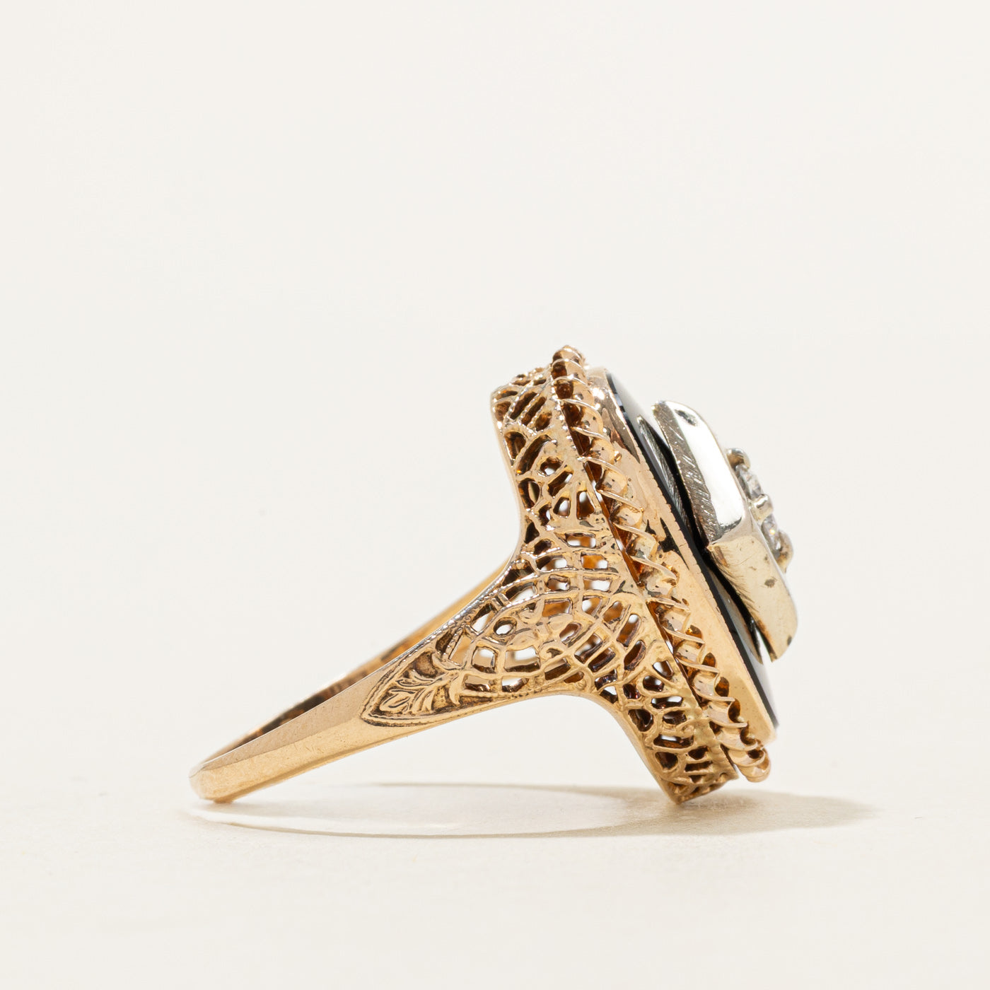 Onyx & Diamond Textured Signet Ring | 3.20ct, 0.18ct | SZ 6.0