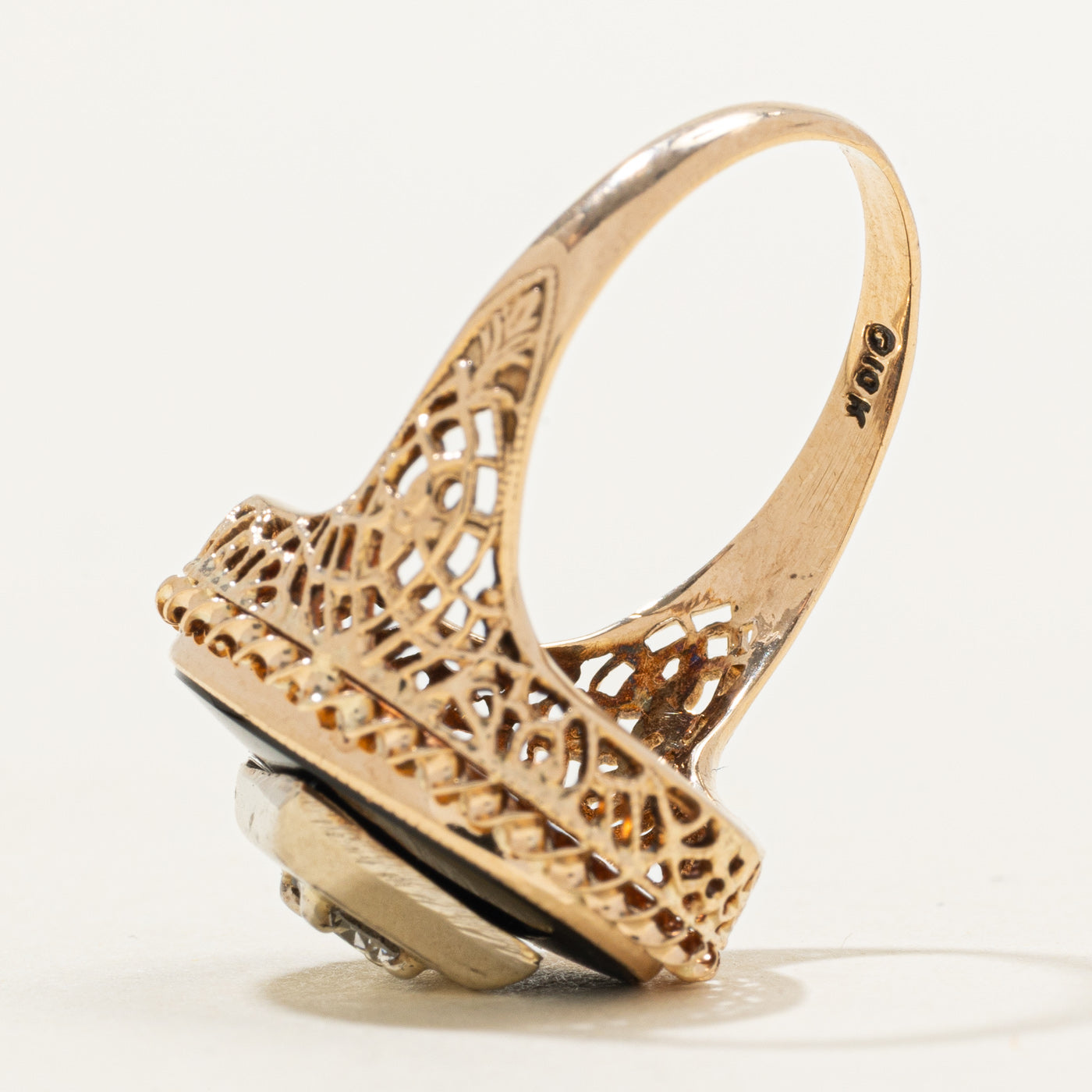 Onyx & Diamond Textured Signet Ring | 3.20ct, 0.18ct | SZ 6.0