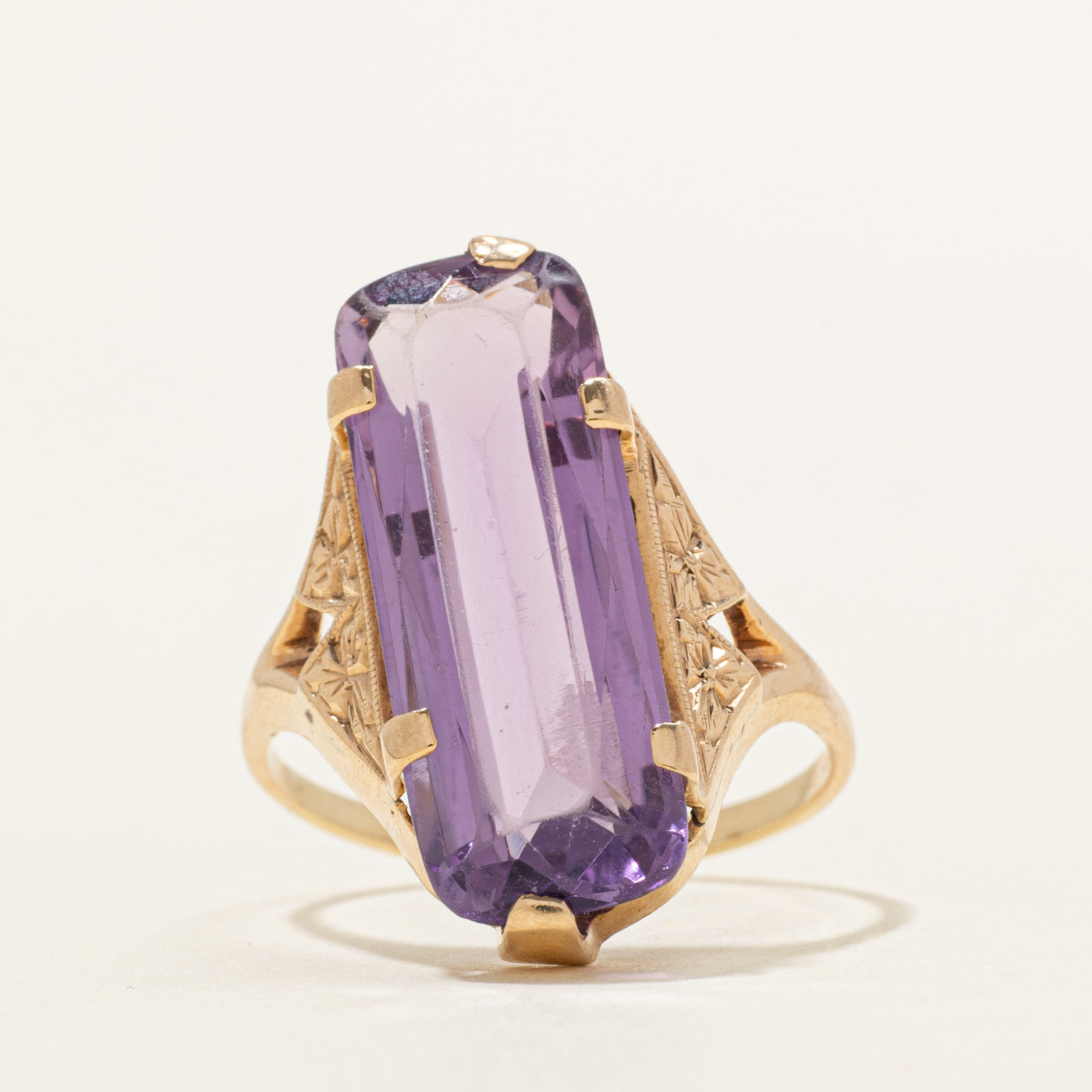 Cushion Cut Amethyst Floral Engraved Ring | 10.00ct | SZ 8.75