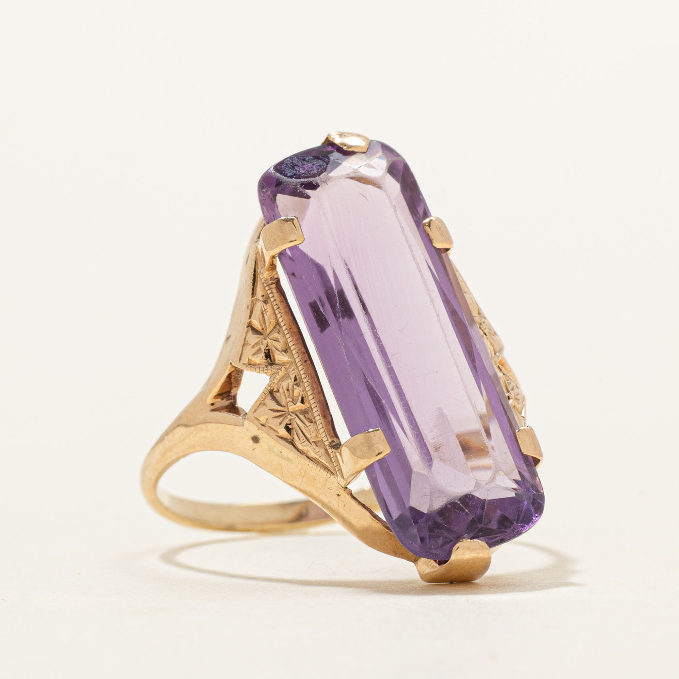 Cushion Cut Amethyst Floral Engraved Ring | 10.00ct | SZ 8.75