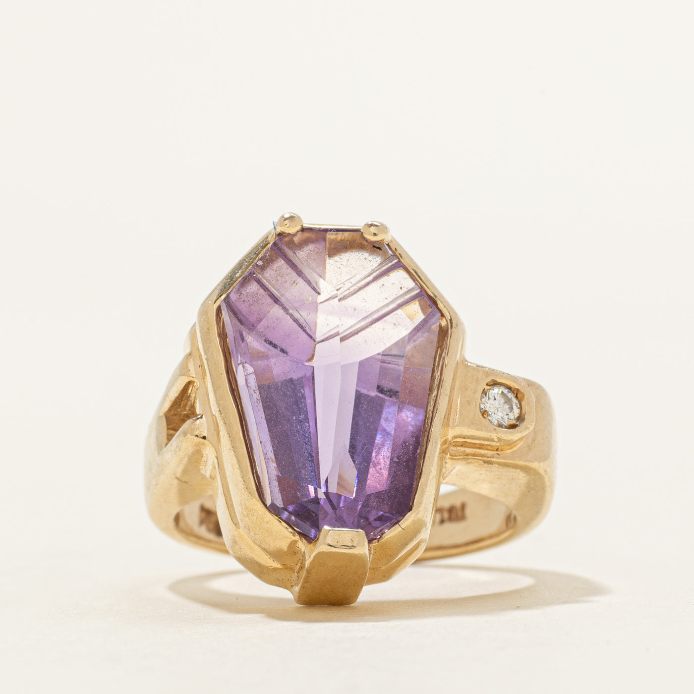 Coffin Cut Amethyst & Diamond Geometric Ring | 7.00ct, 0.03ct | SZ 4.25