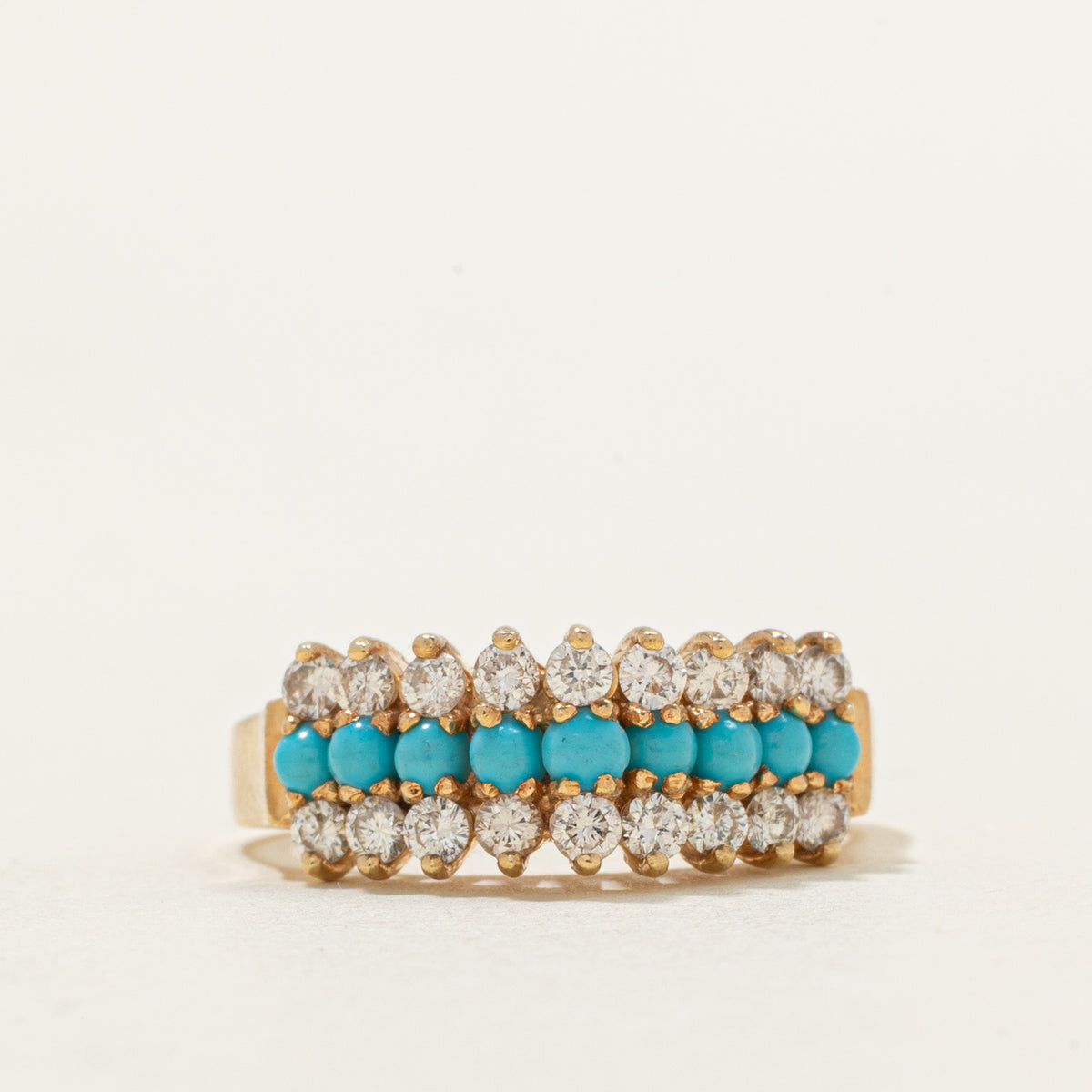 Multi Row Turquoise & Diamond Ring | 0.45ctw, 0.40ctw | SZ 6