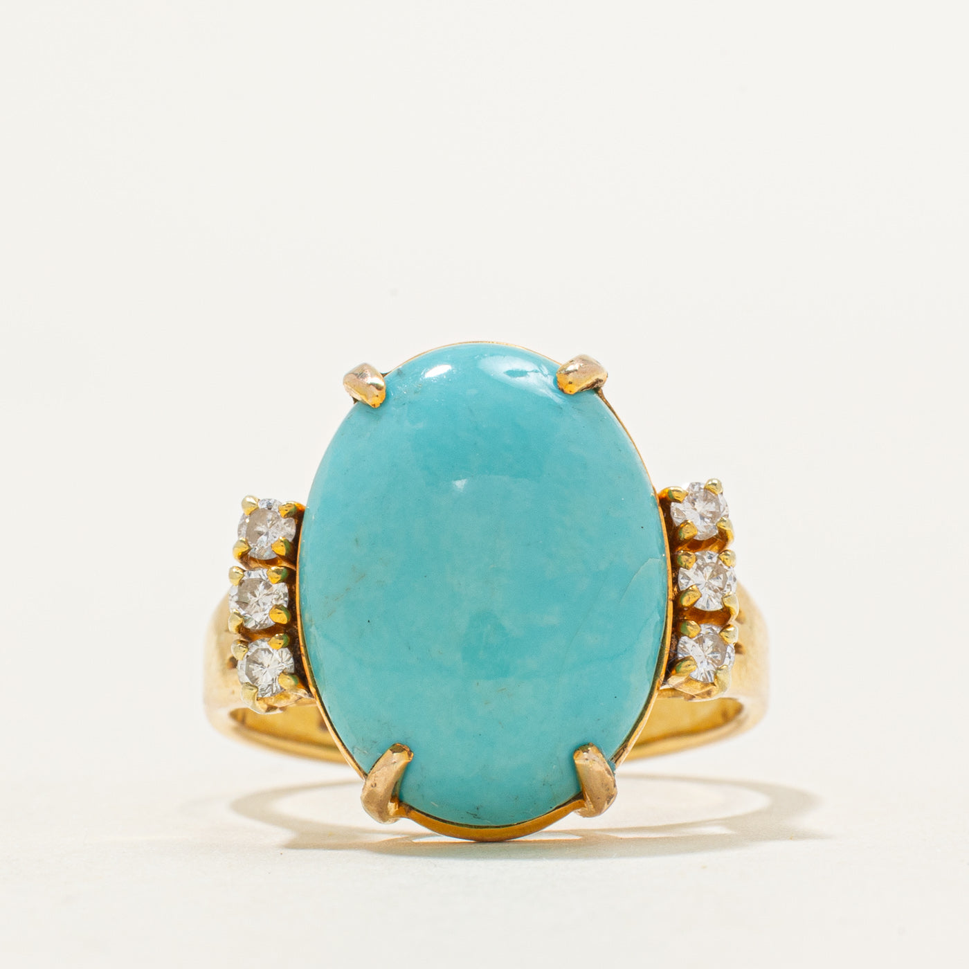 Oval Cabochon Turquoise & Diamond Cocktail Ring | 5.50ct, 0.15ctw | SZ 6.5