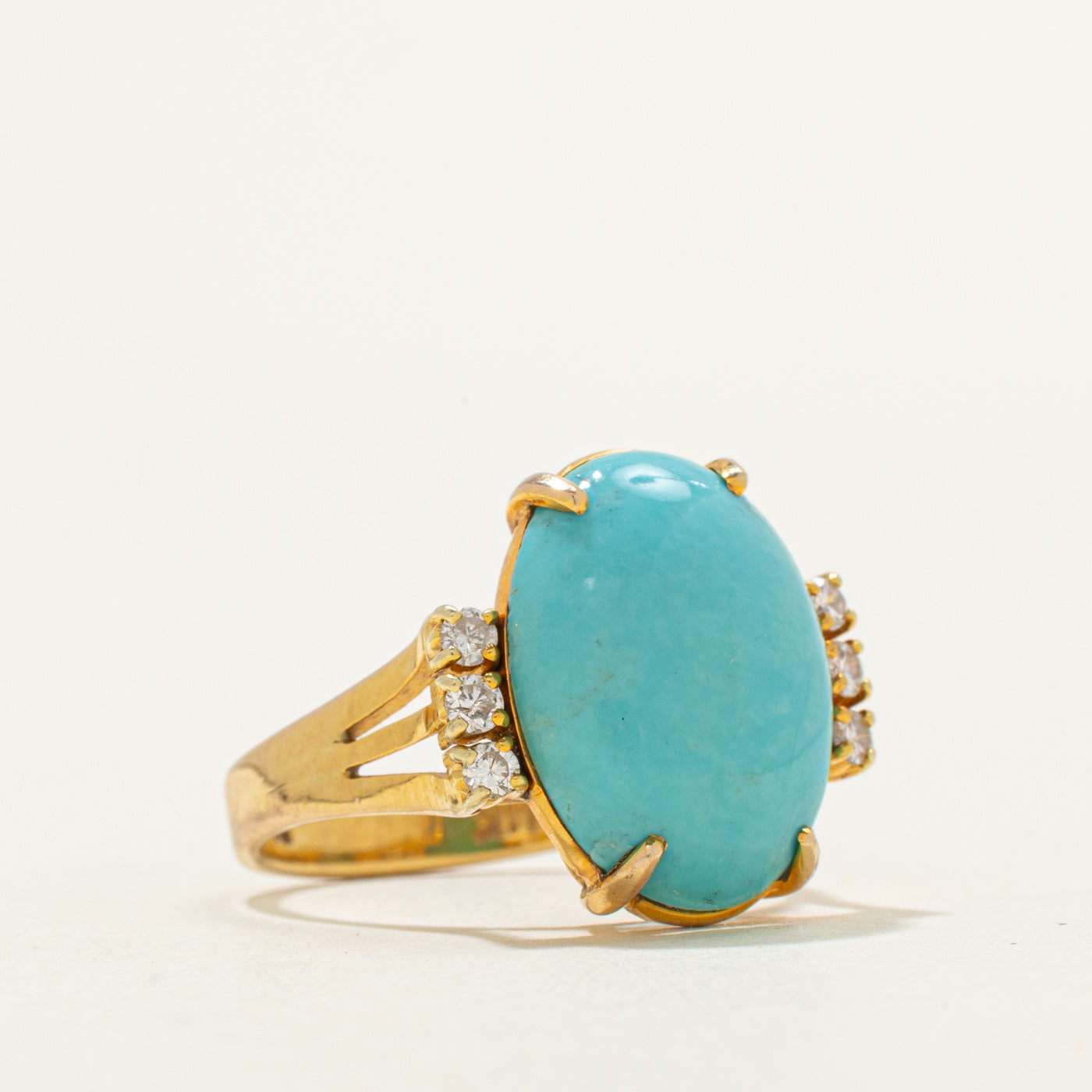 Oval Cabochon Turquoise & Diamond Cocktail Ring | 5.50ct, 0.15ctw | SZ 6.5