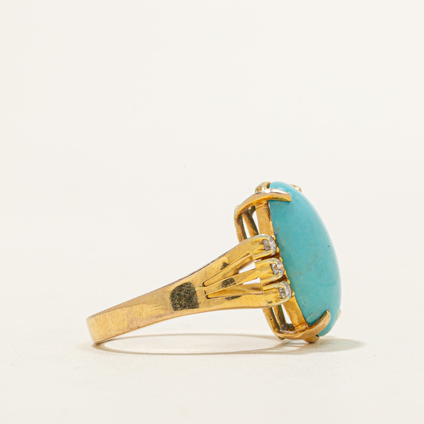 Oval Cabochon Turquoise & Diamond Cocktail Ring | 5.50ct, 0.15ctw | SZ 6.5
