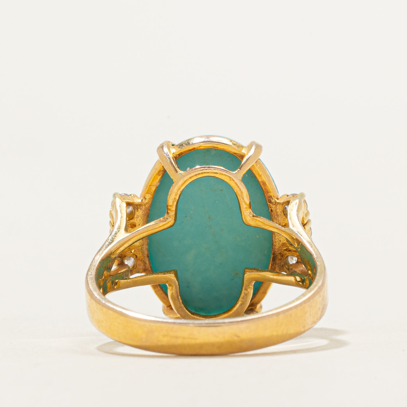 Oval Cabochon Turquoise & Diamond Cocktail Ring | 5.50ct, 0.15ctw | SZ 6.5