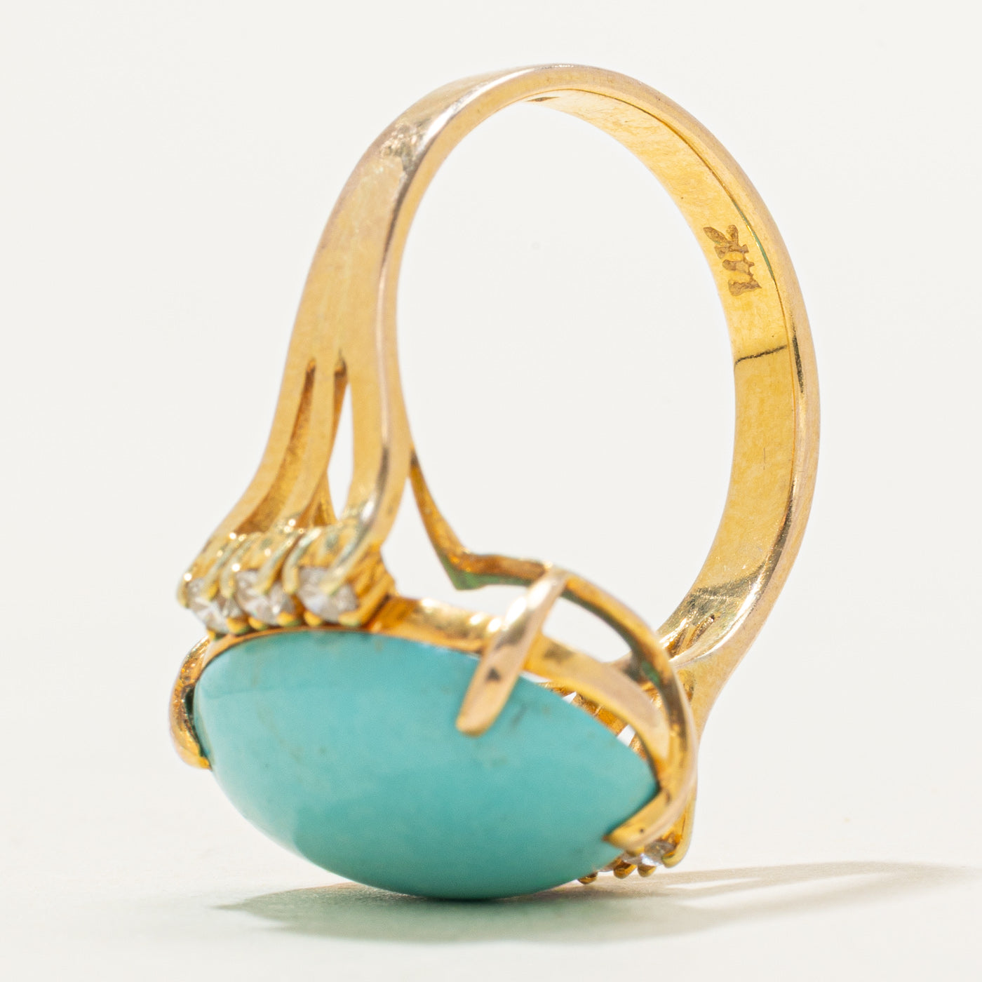 Oval Cabochon Turquoise & Diamond Cocktail Ring | 5.50ct, 0.15ctw | SZ 6.5