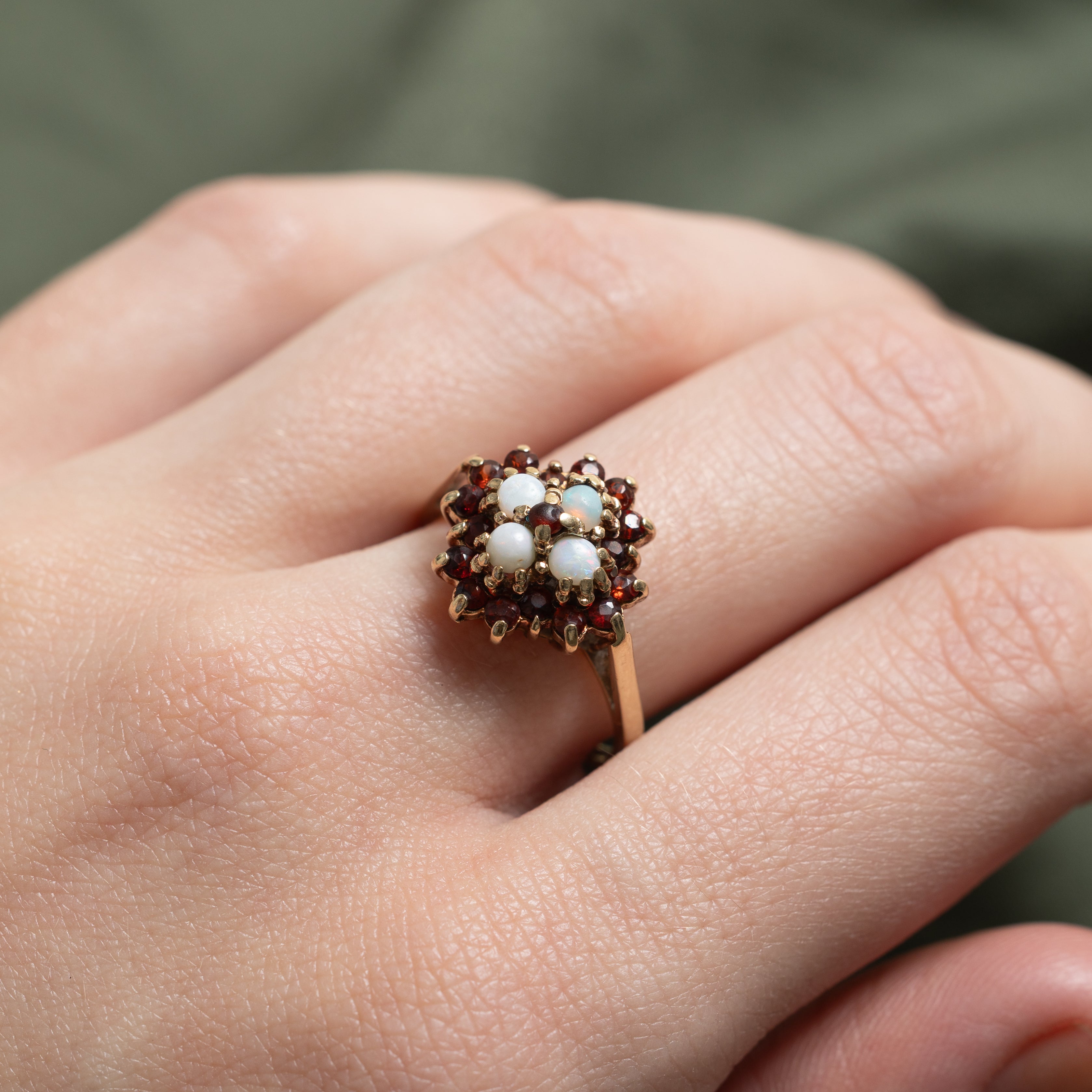 Cabochon Opal & Garnet Cluster Ring | 0.40ctw, 0.62ctw | SZ 7.5