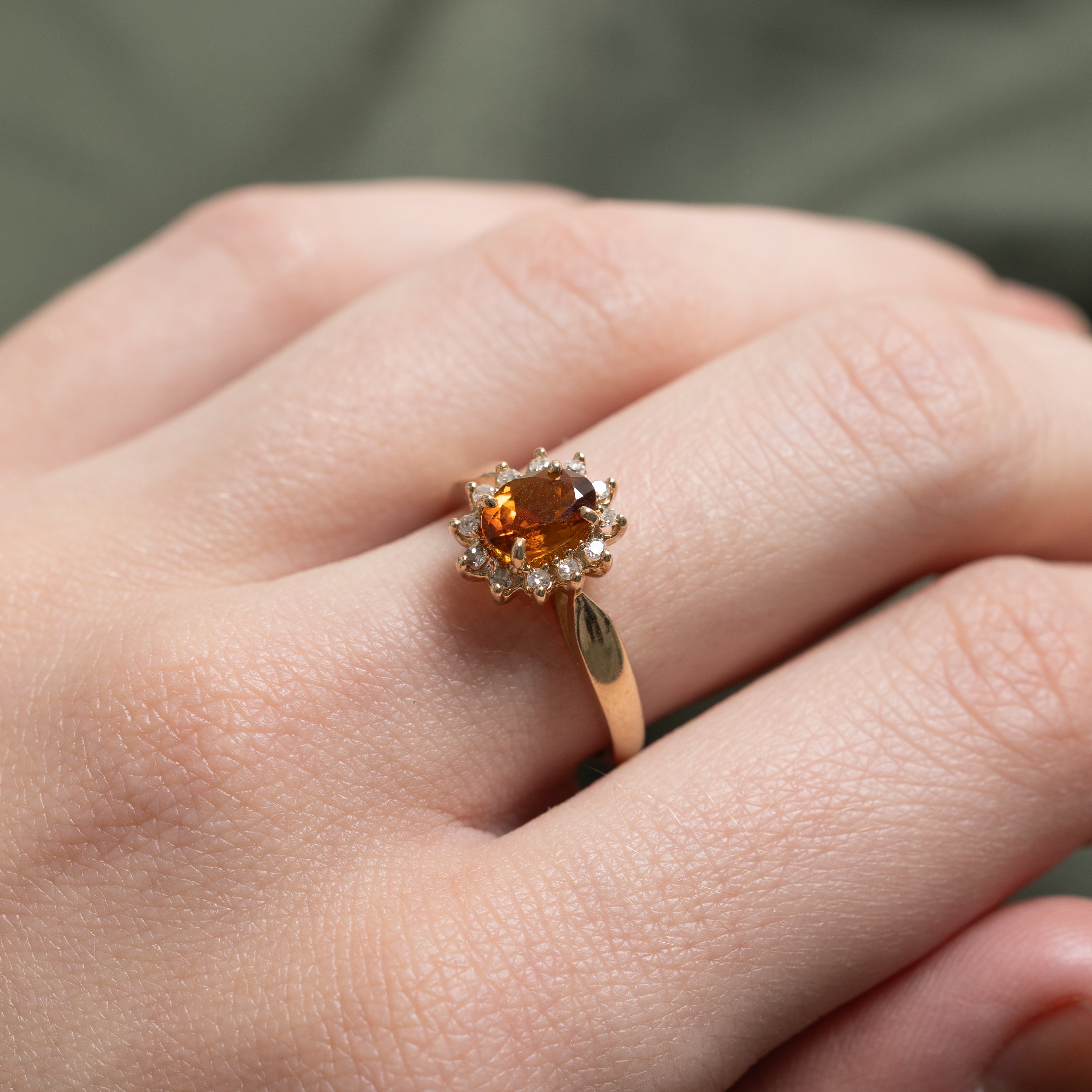 Oval Cut Citrine & Diamond Petal Halo Ring | 0.52ct, 0.06ctw | SZ 6.25