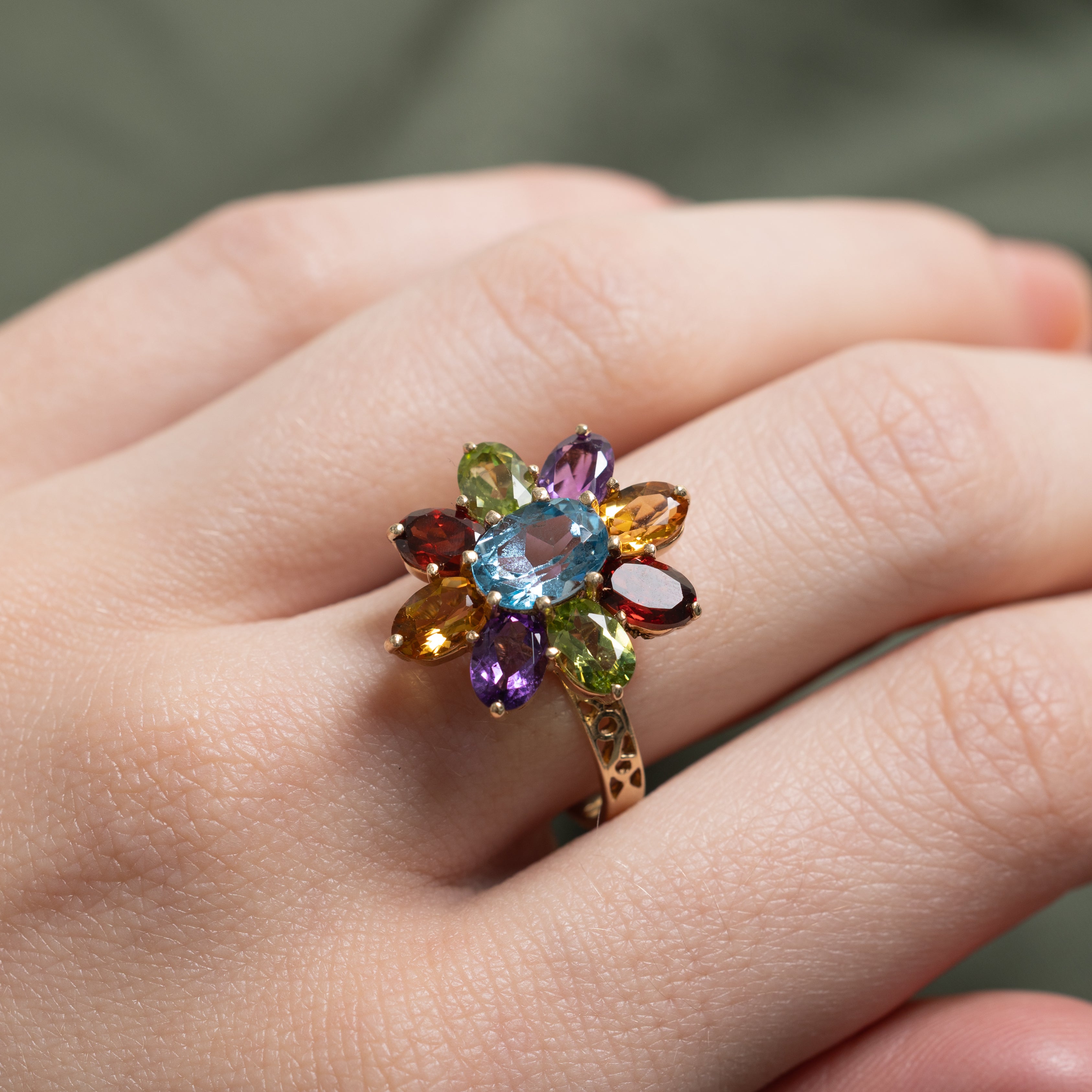 Multi Gemstone Cluster Floral Cocktail Ring | 5.21ctw | SZ 6.75