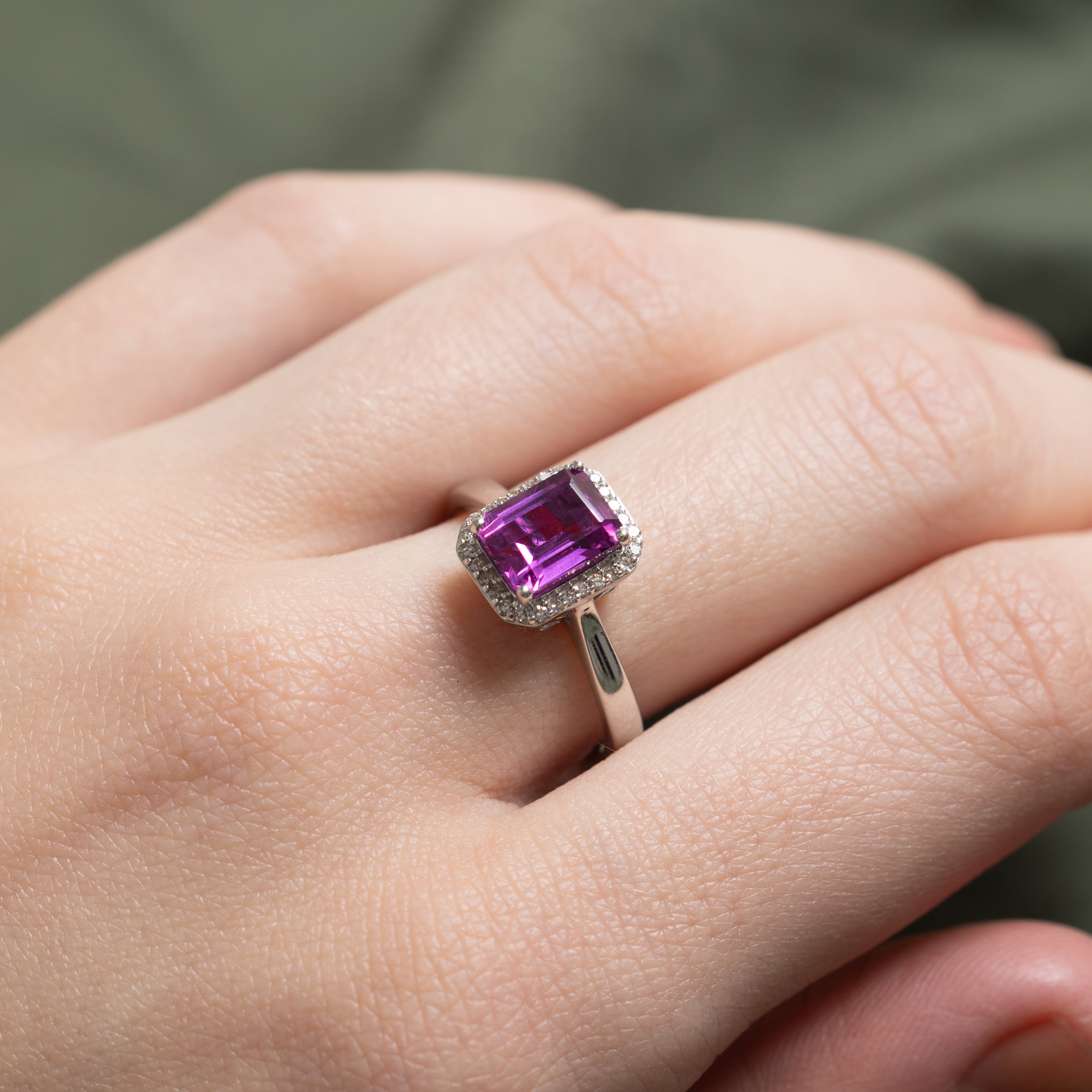 Synthetic Pink Sapphire & Natural Diamond Halo Ring | 2.23ct, 0.11ctw | SZ 6.75