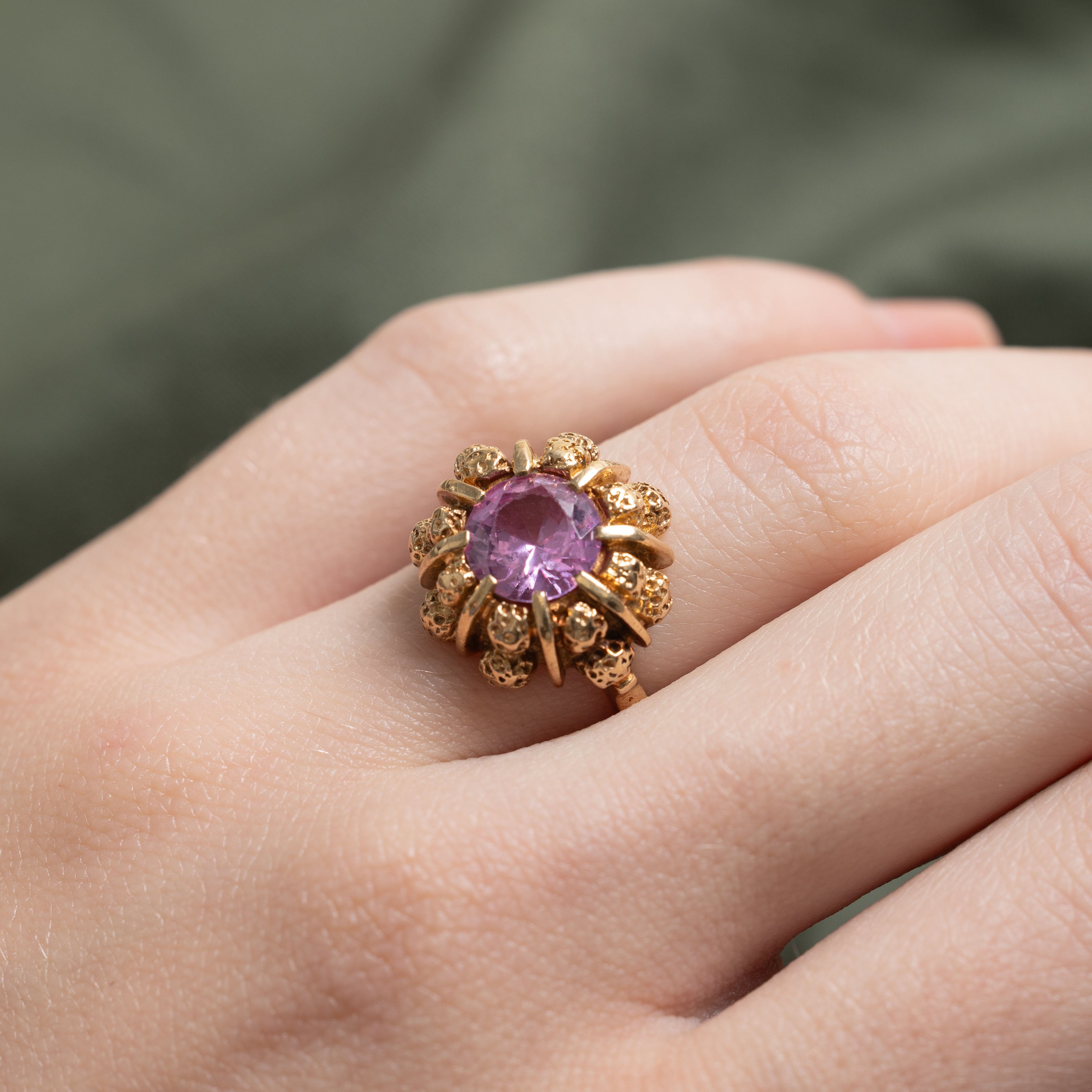 Synthetic Pink Sapphire Textured Cocktail Ring | 1.89ct | SZ 4.75