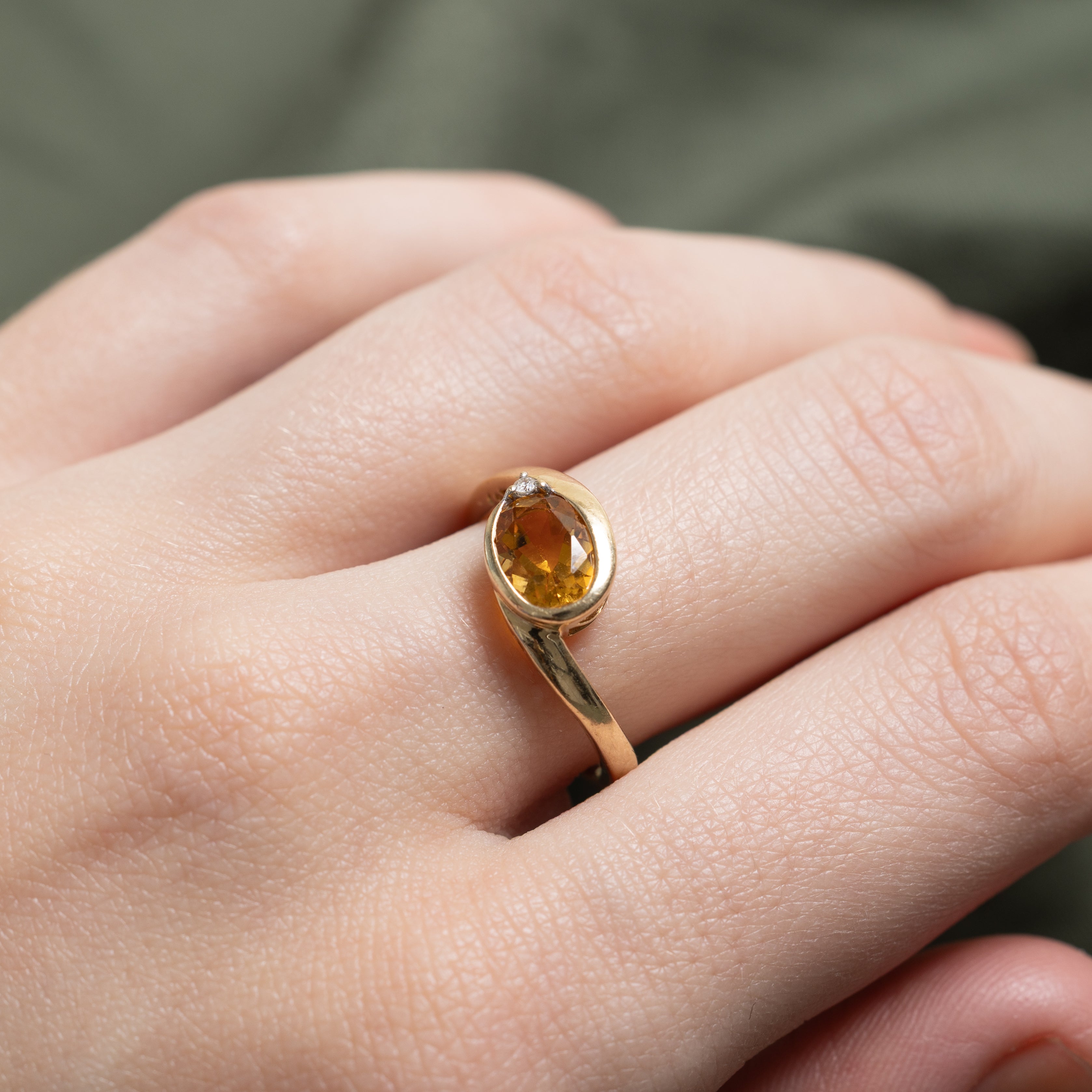 Bezel Set Citrine & Diamond Ring | 0.98ct, 0.005ct | SZ 6.5