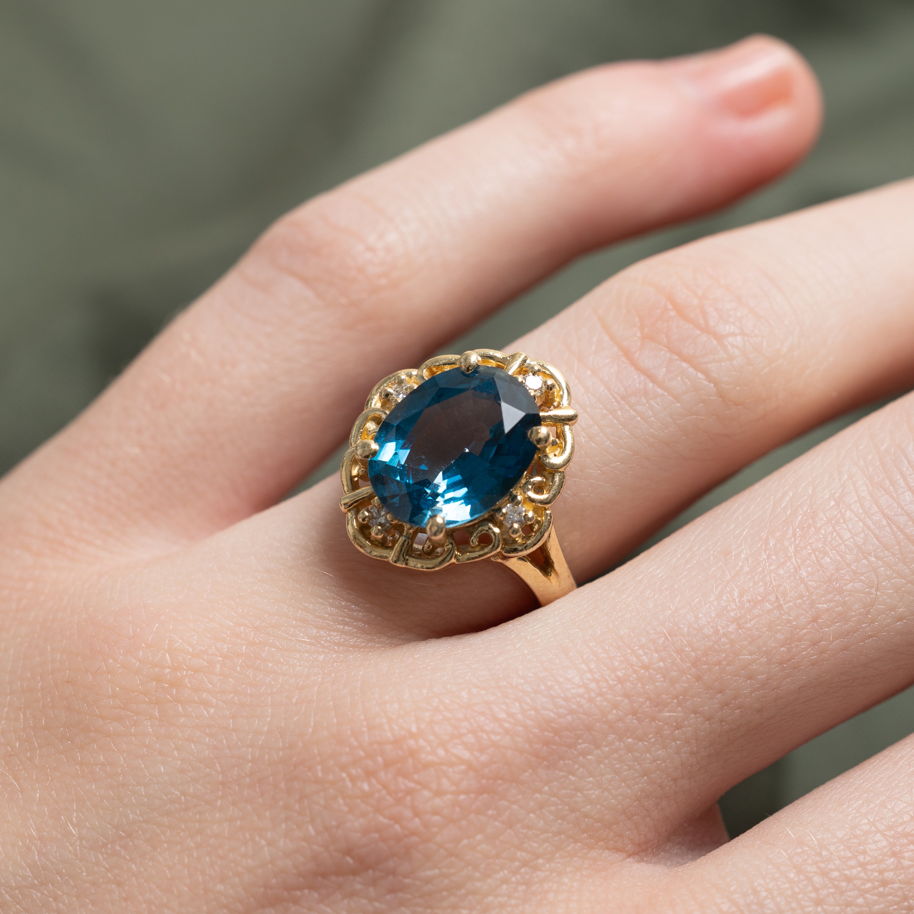 Blue Topaz & Diamond Openwork Cocktail Ring | 4.44ct, 0.06ctw | SZ 5.25