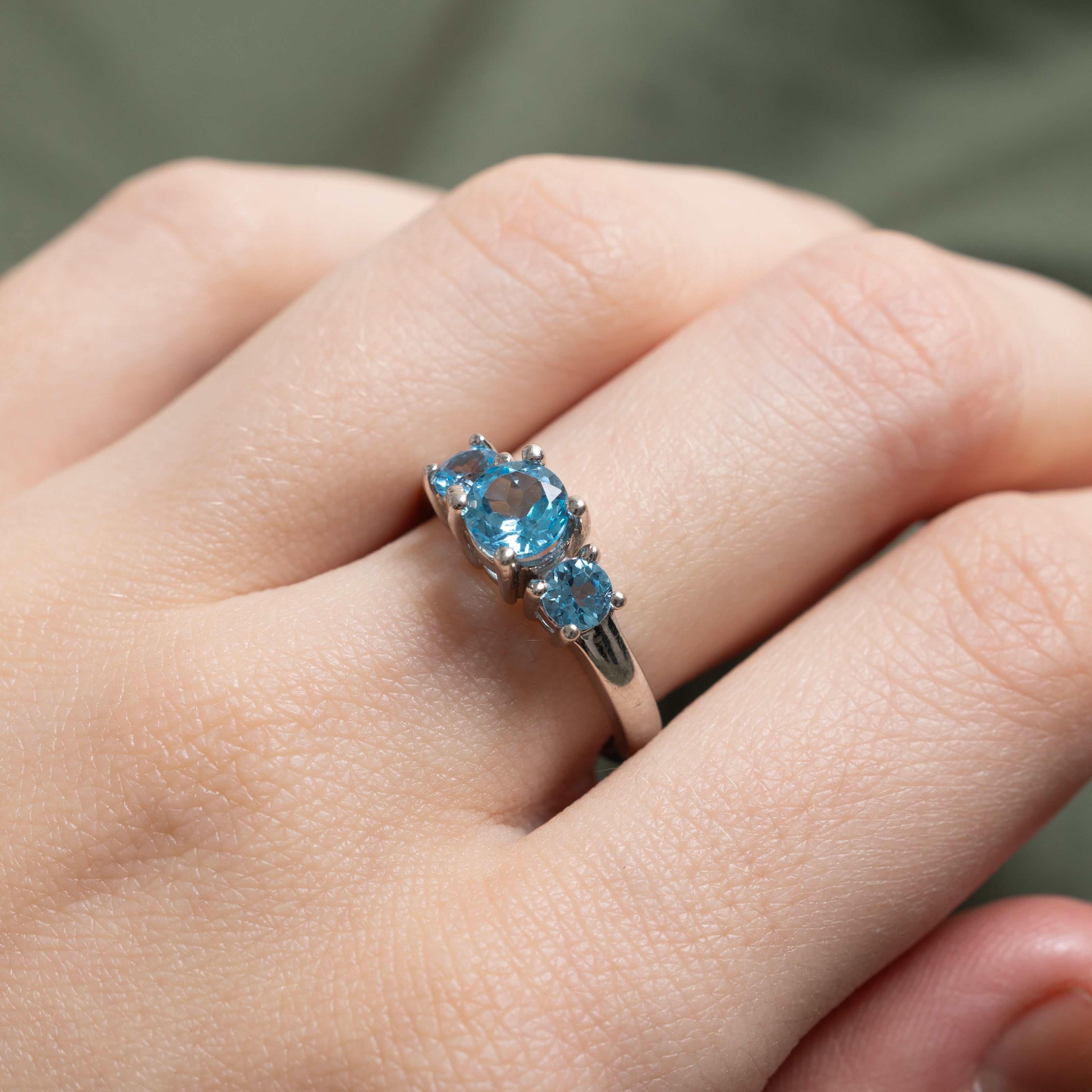 Three Stone Blue Topaz Ring | 1.27ctw | SZ 6.5