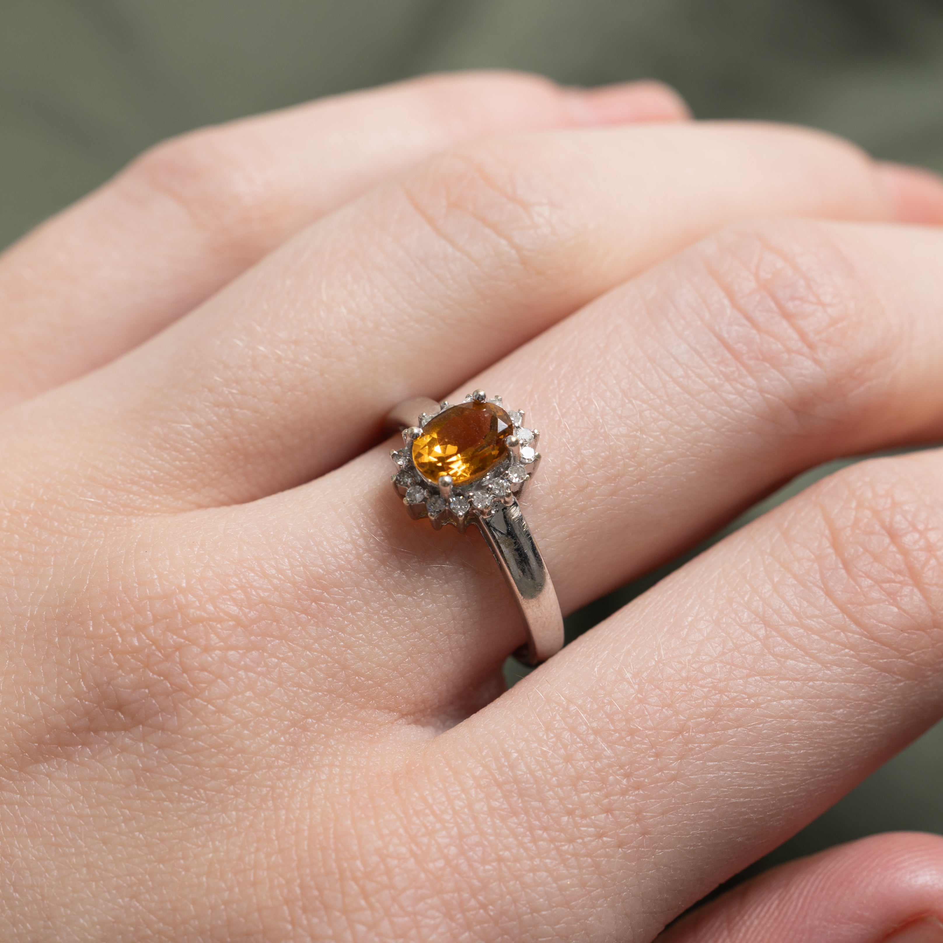 Oval Cut Imperial Topaz & Diamond Halo Ring | 0.76ct, 0.08ctw | SZ 6.75