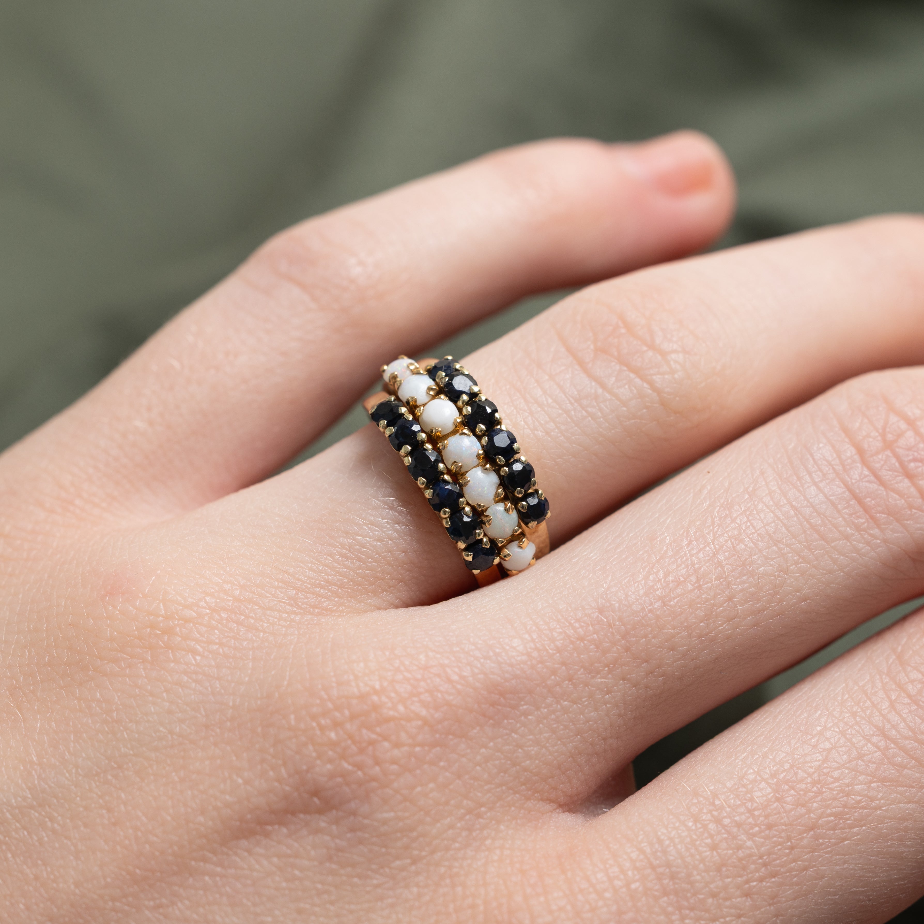 Multi Row Sapphire & Opal Kinetic Interlocking Ring | 1.02ctw, 0.33ctw | SZ 5.75