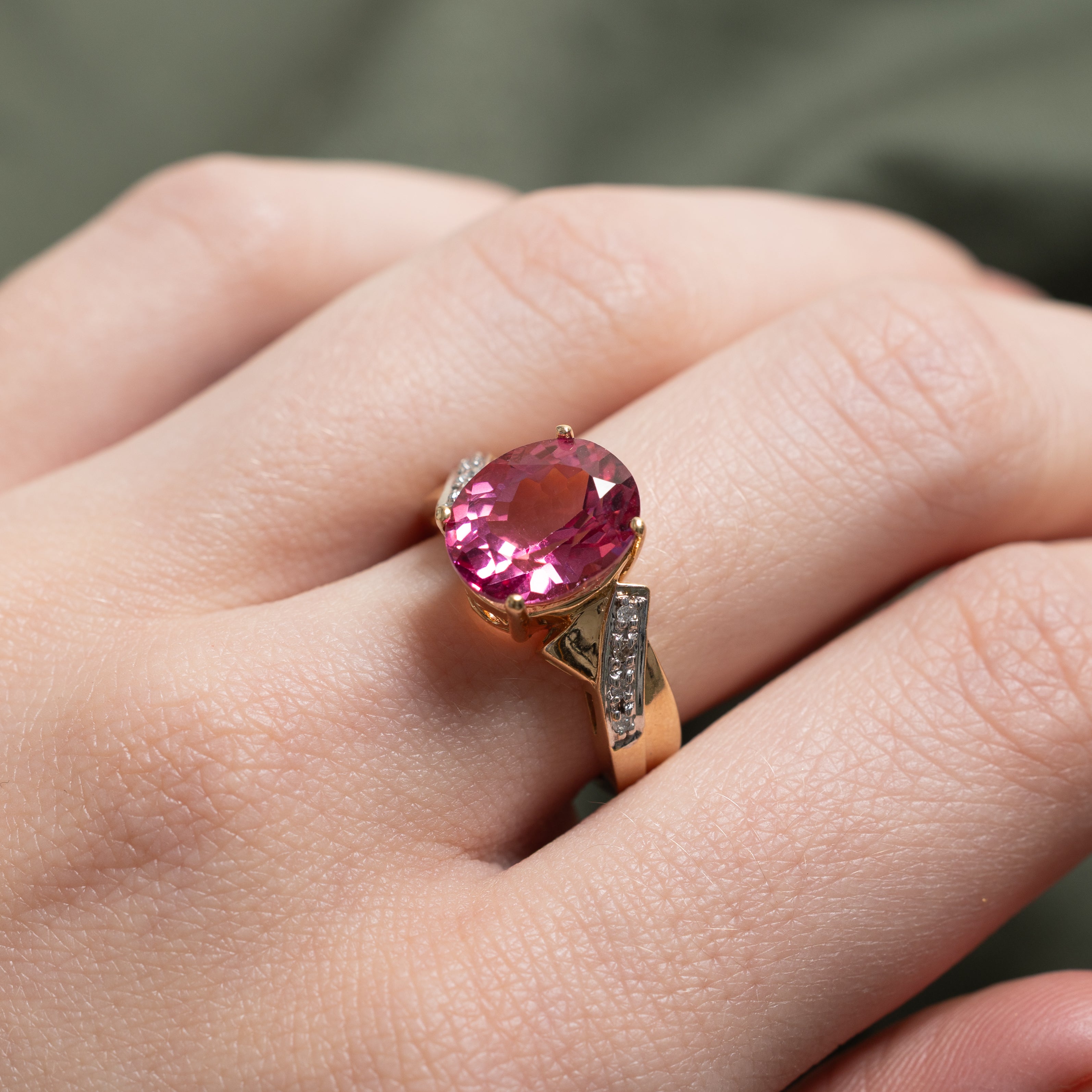 Coated Pink Topaz & Diamond Cocktail Ring | 4.27ct, 0.04ctw | SZ 6