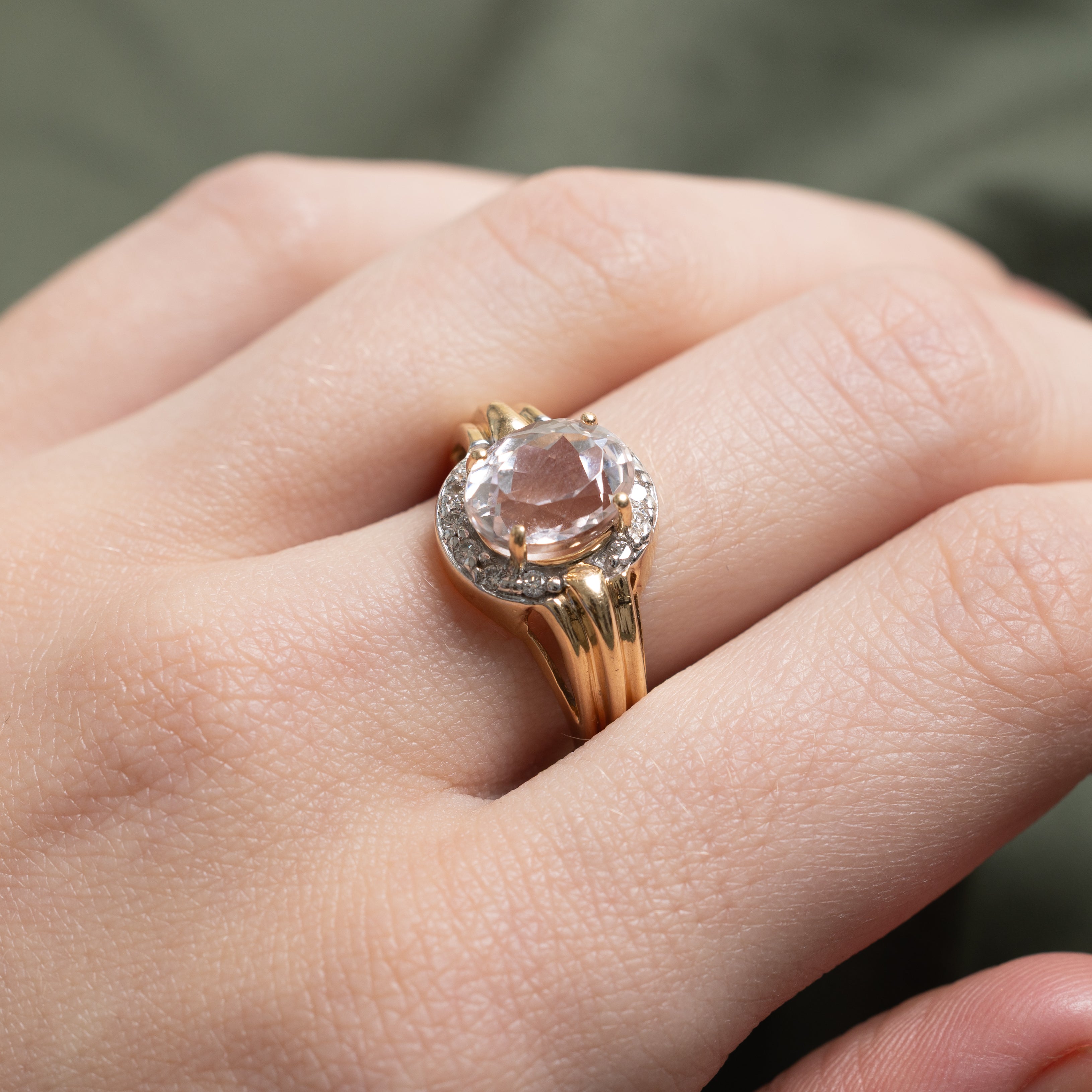 Kunzite & Diamond Grooved Ring | 3.05ct, 0.24ctw | SZ 8
