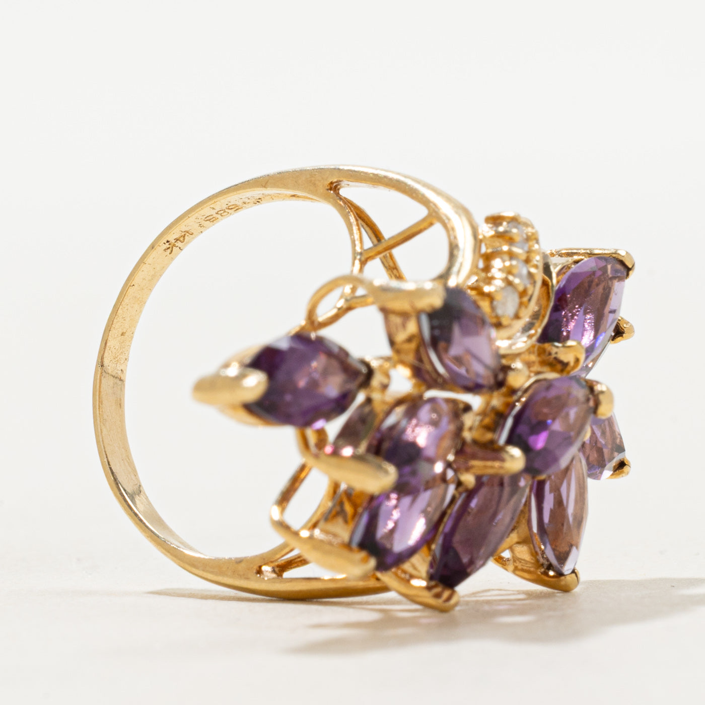 Amethyst & Diamond Waterfall Cocktail Ring | 3.90ctw, 0.03ctw | SZ 5.75