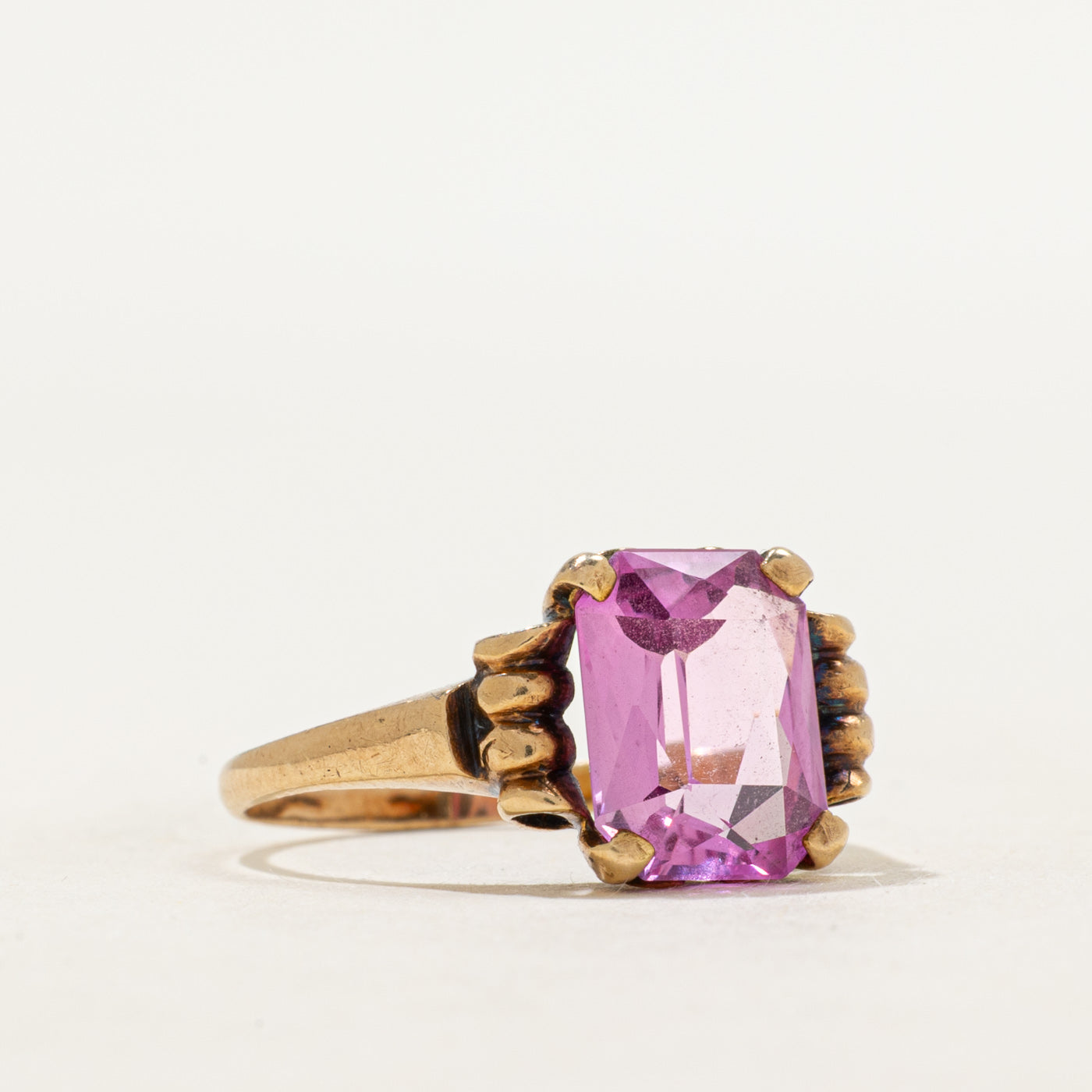 Synthetic Pink Spinel Textured Ring | 3.40ct | SZ 6.25