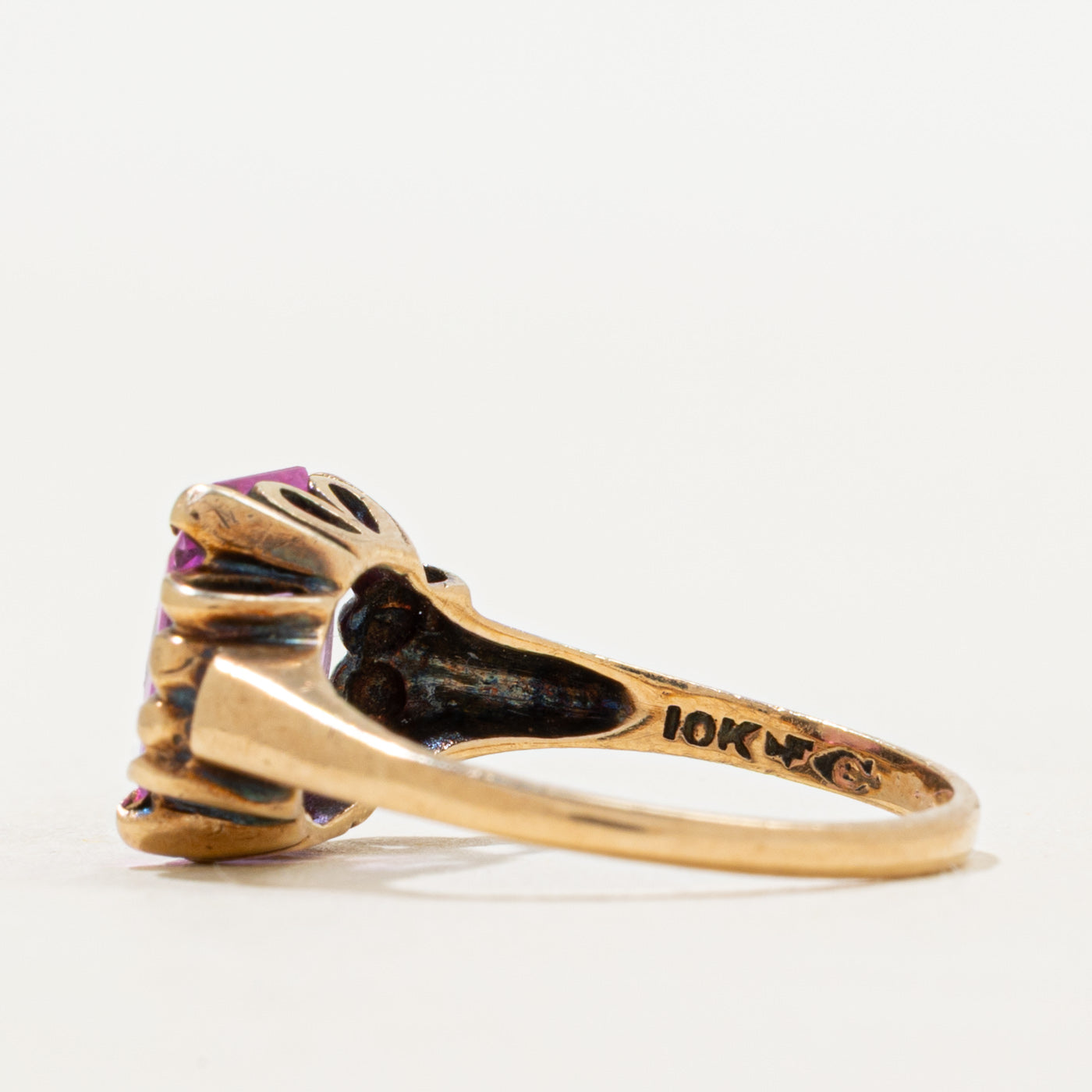 Synthetic Pink Spinel Textured Ring | 3.40ct | SZ 6.25