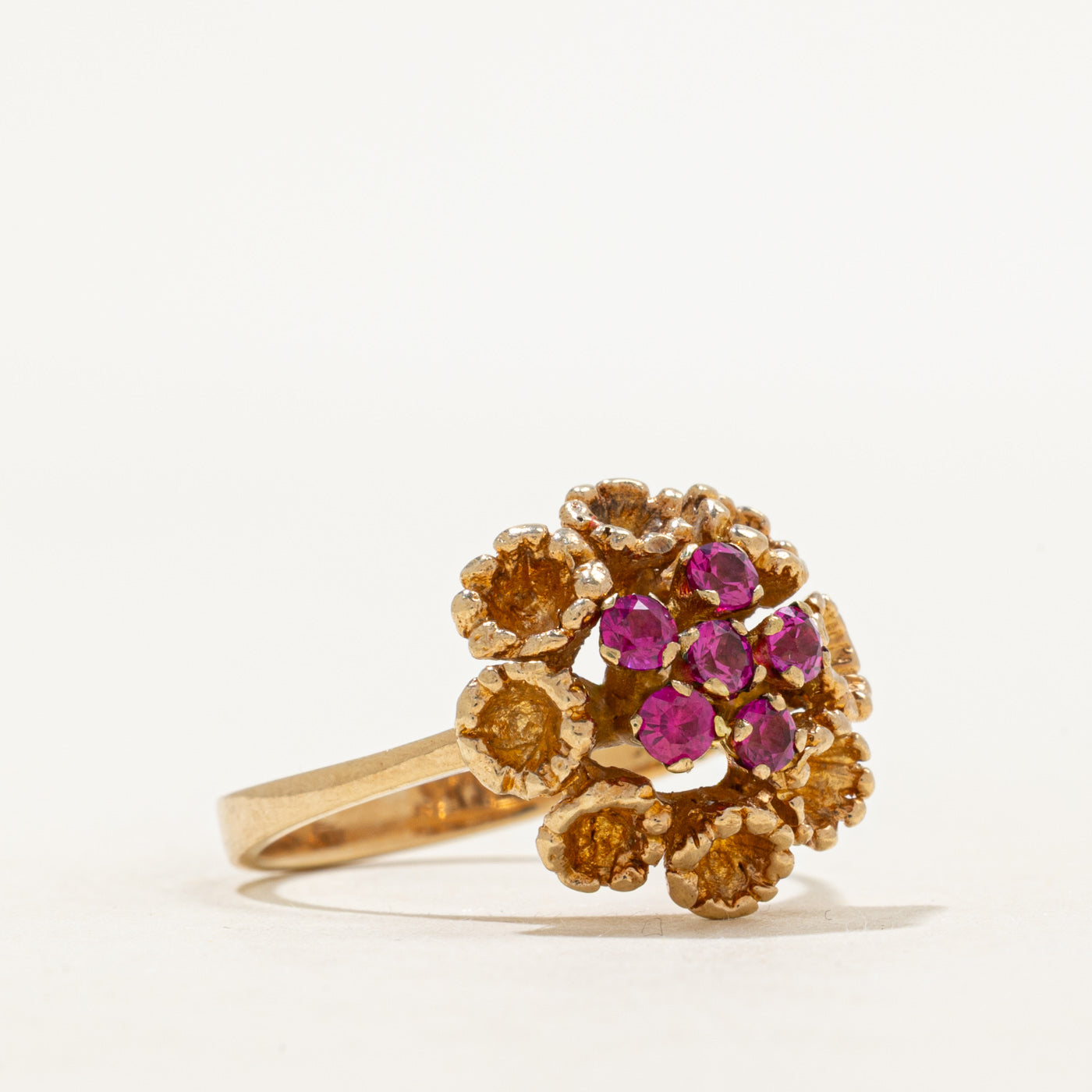 Synthetic Ruby Cluster Flower Cocktail Ring | 0.60ctw | SZ 7