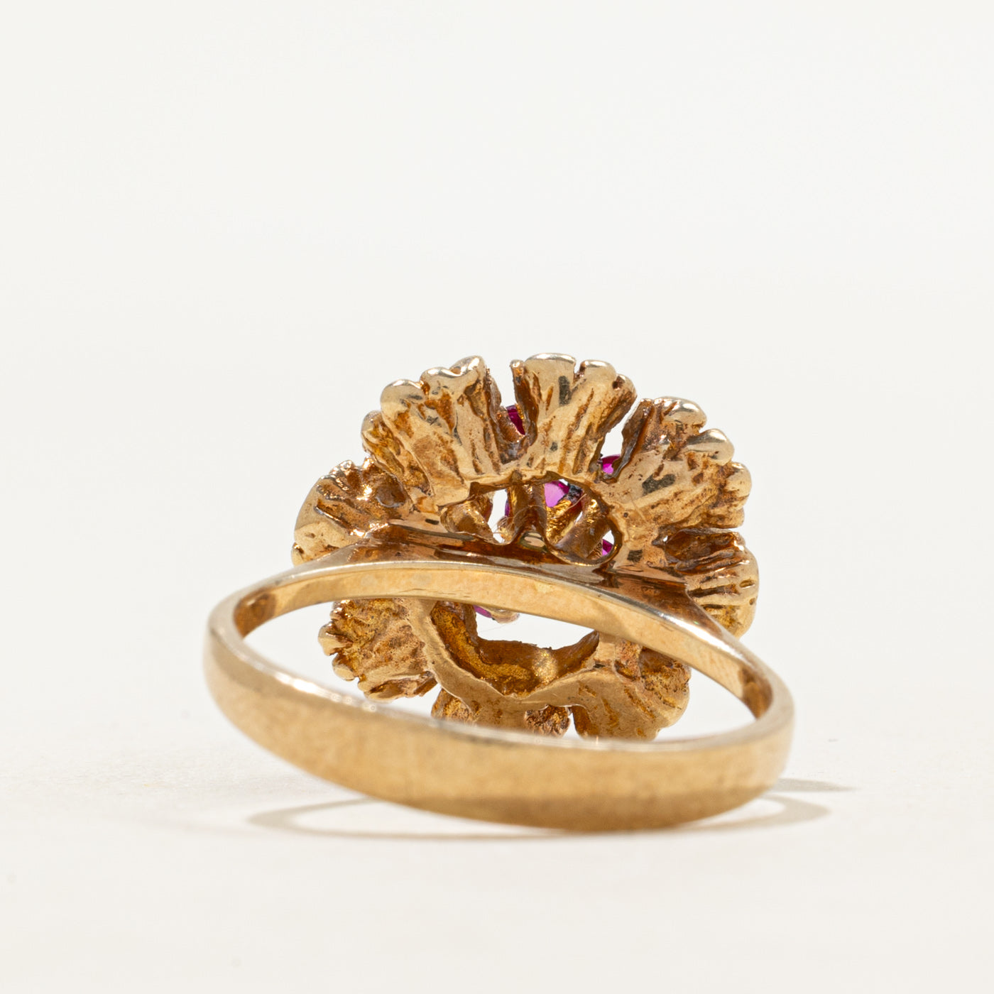 Synthetic Ruby Cluster Flower Cocktail Ring | 0.60ctw | SZ 7