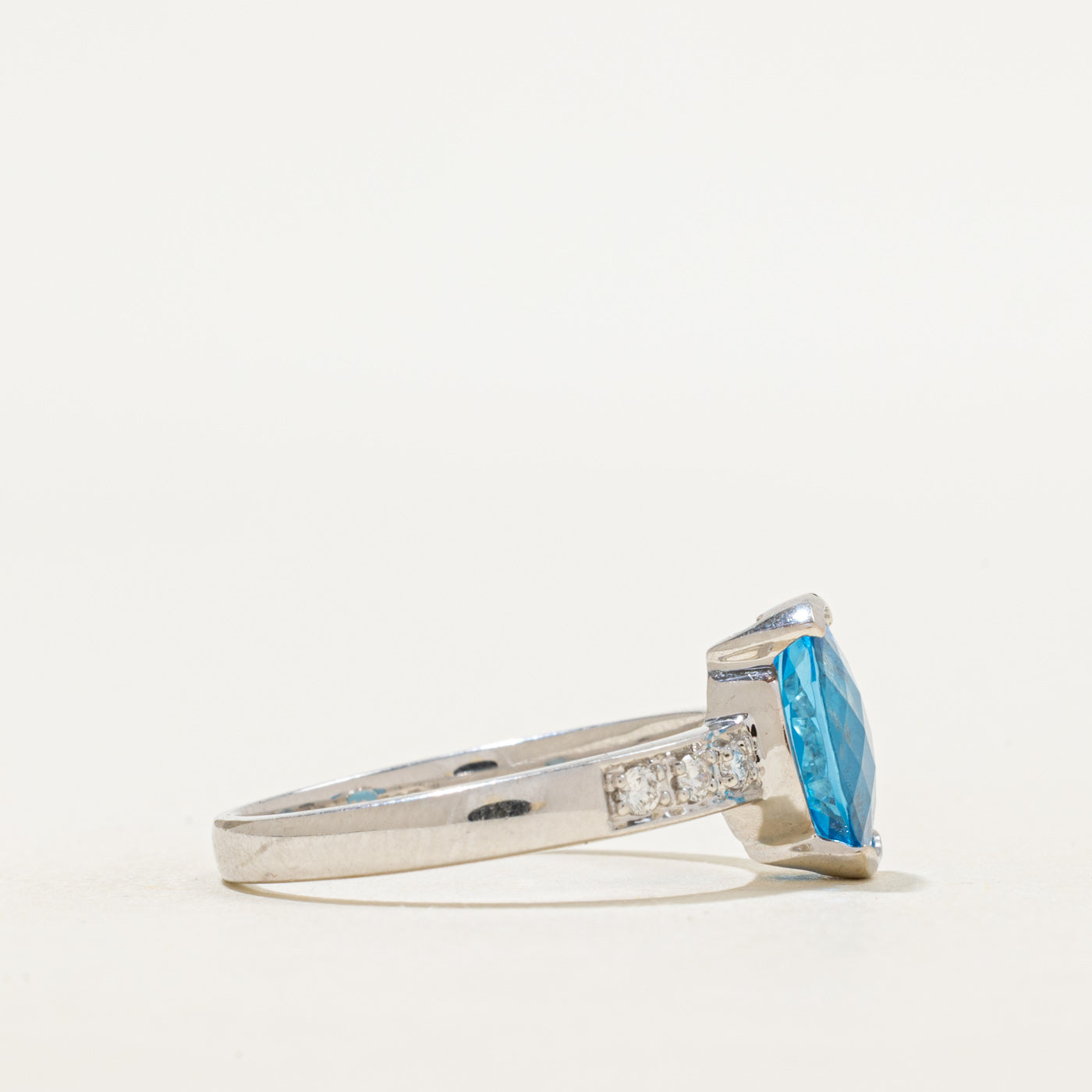 Oval Cut Blue Topaz & Diamond Ring | 2.04ct, 0.18ctw | SZ 7.25
