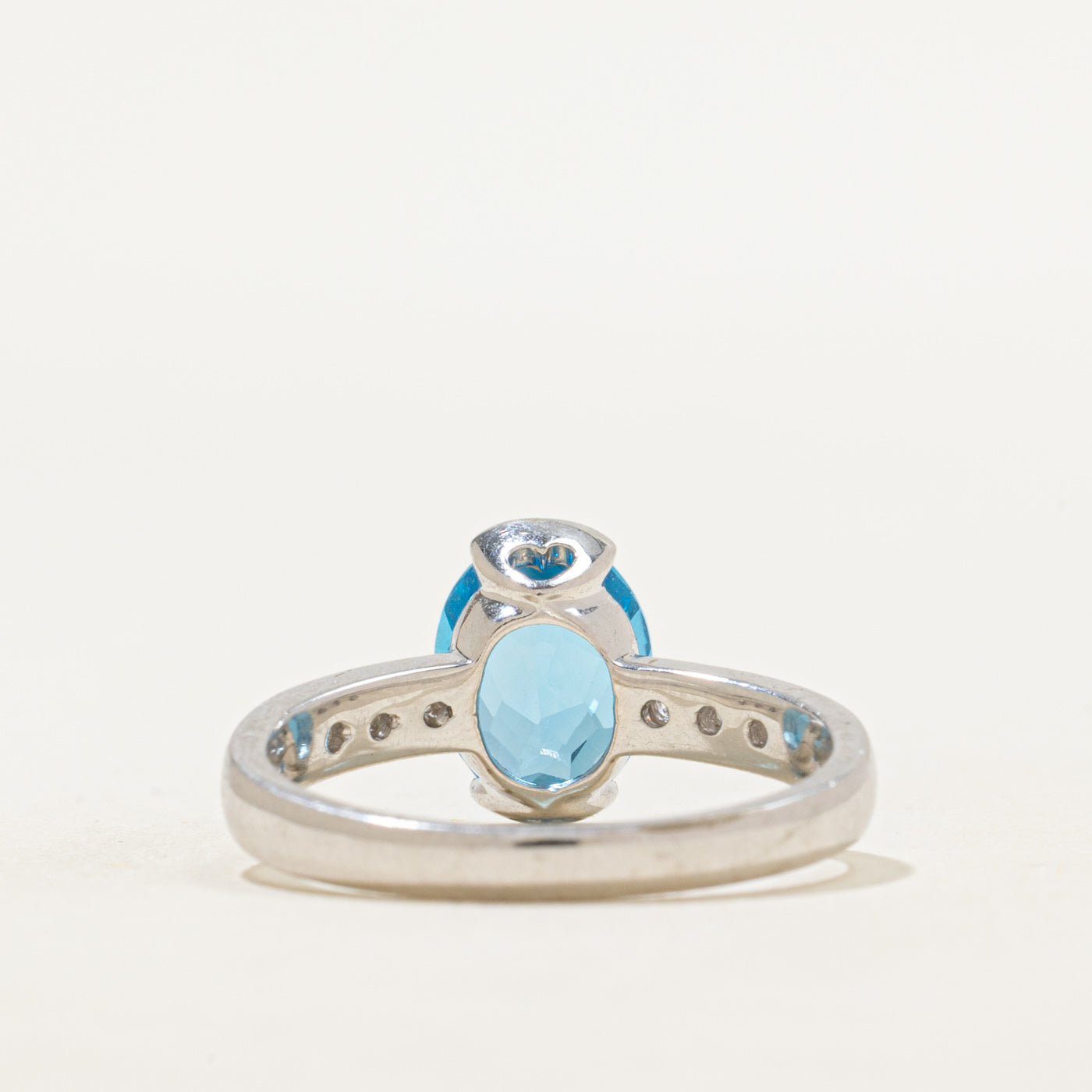 Oval Cut Blue Topaz & Diamond Ring | 2.04ct, 0.18ctw | SZ 7.25