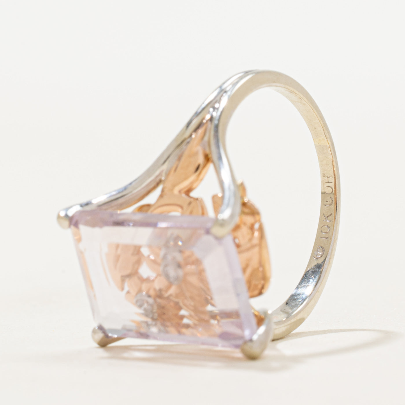 Pink Quartz & Diamond Floral Cocktail Ring | 4.17ct, 0.03ctw | SZ 7