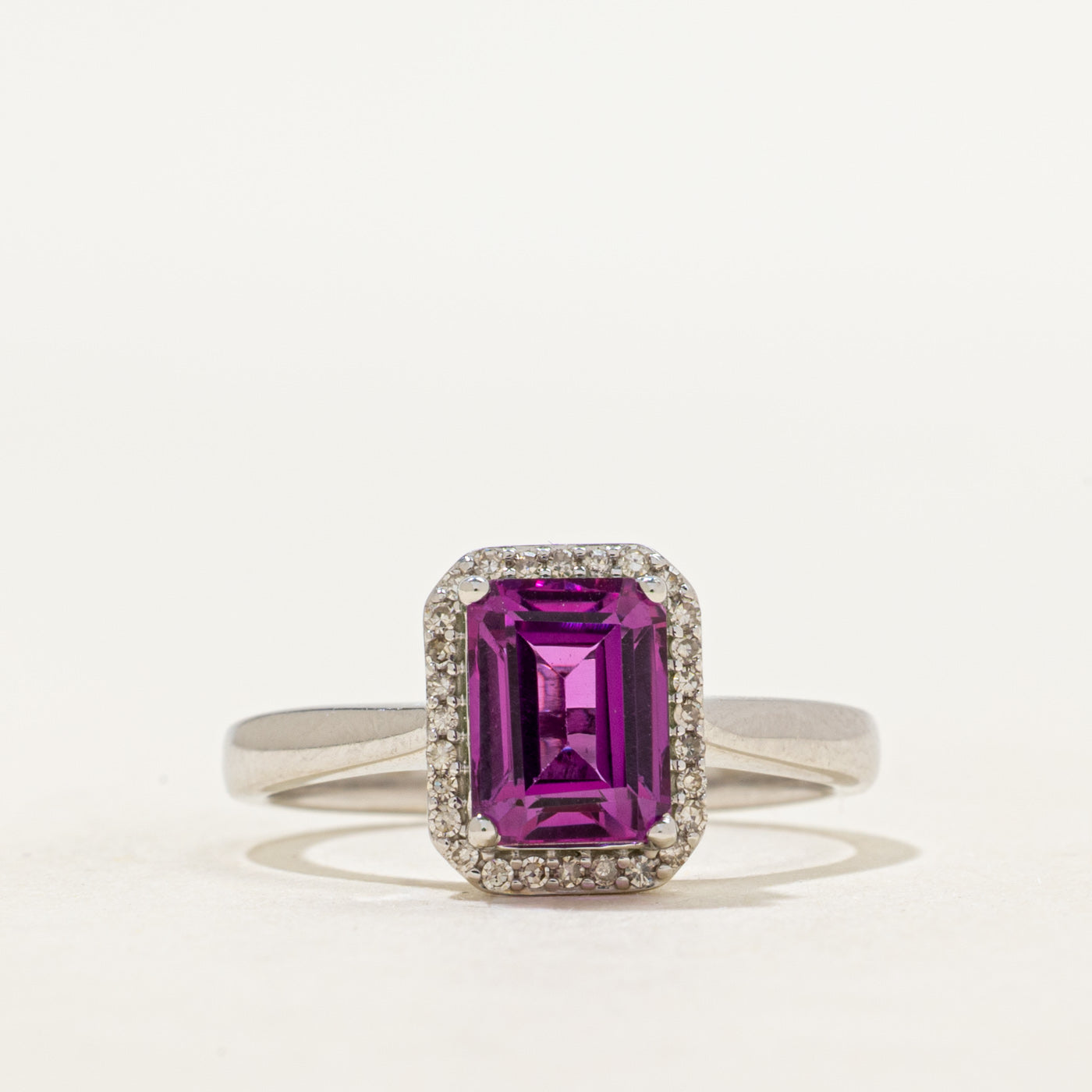 Synthetic Pink Sapphire & Natural Diamond Halo Ring | 2.23ct, 0.11ctw | SZ 6.75