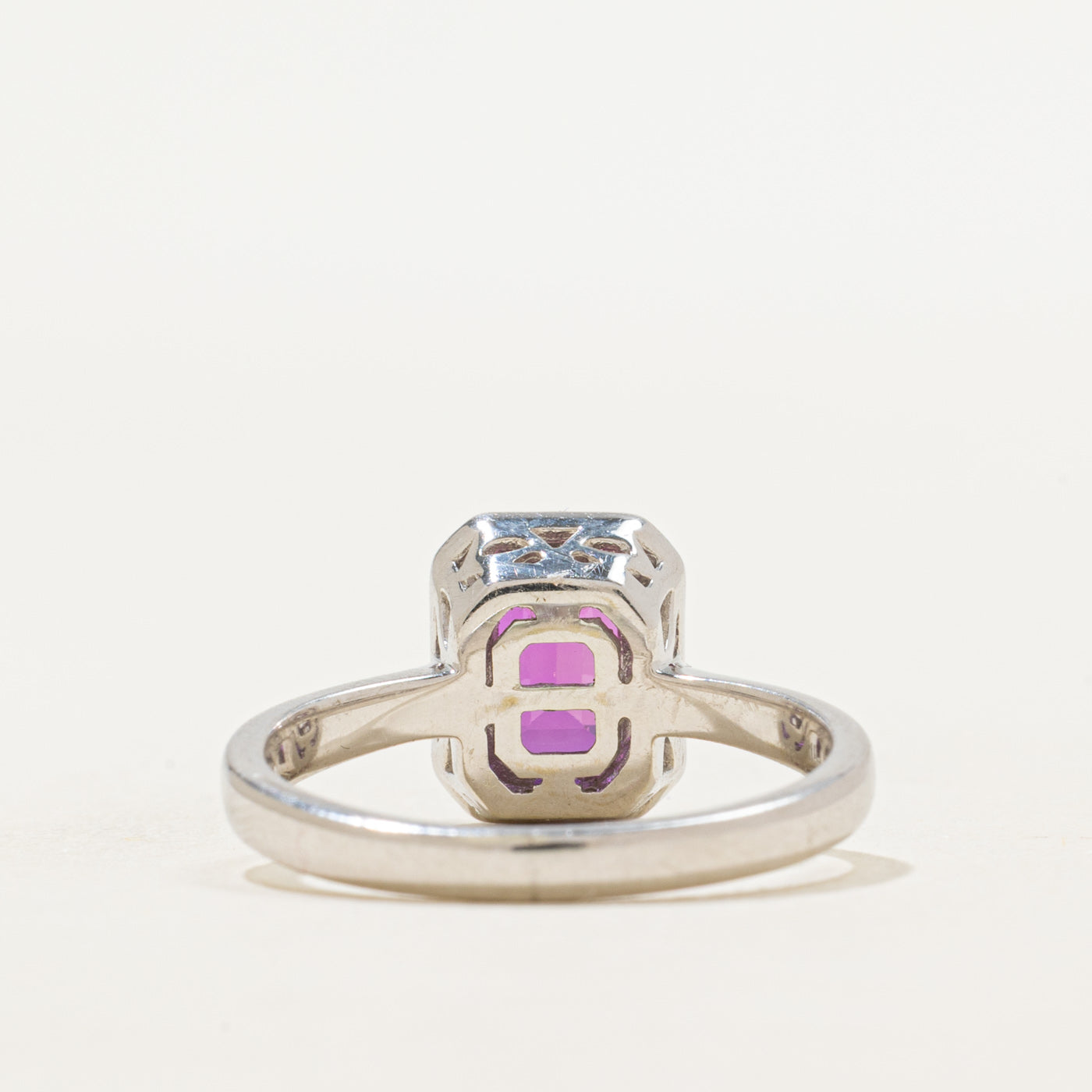 Synthetic Pink Sapphire & Natural Diamond Halo Ring | 2.23ct, 0.11ctw | SZ 6.75