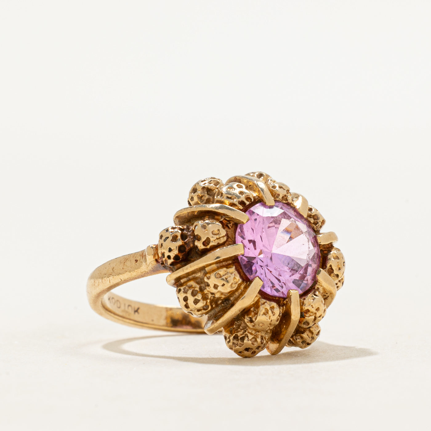 Synthetic Pink Sapphire Textured Cocktail Ring | 1.89ct | SZ 4.75