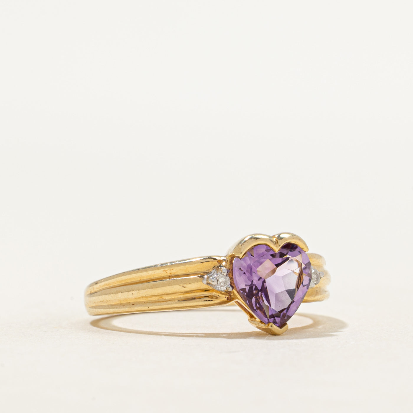 Amethyst & Diamond Grooved Heart Ring | 1.21ct, 0.02ctw | SZ 6.5