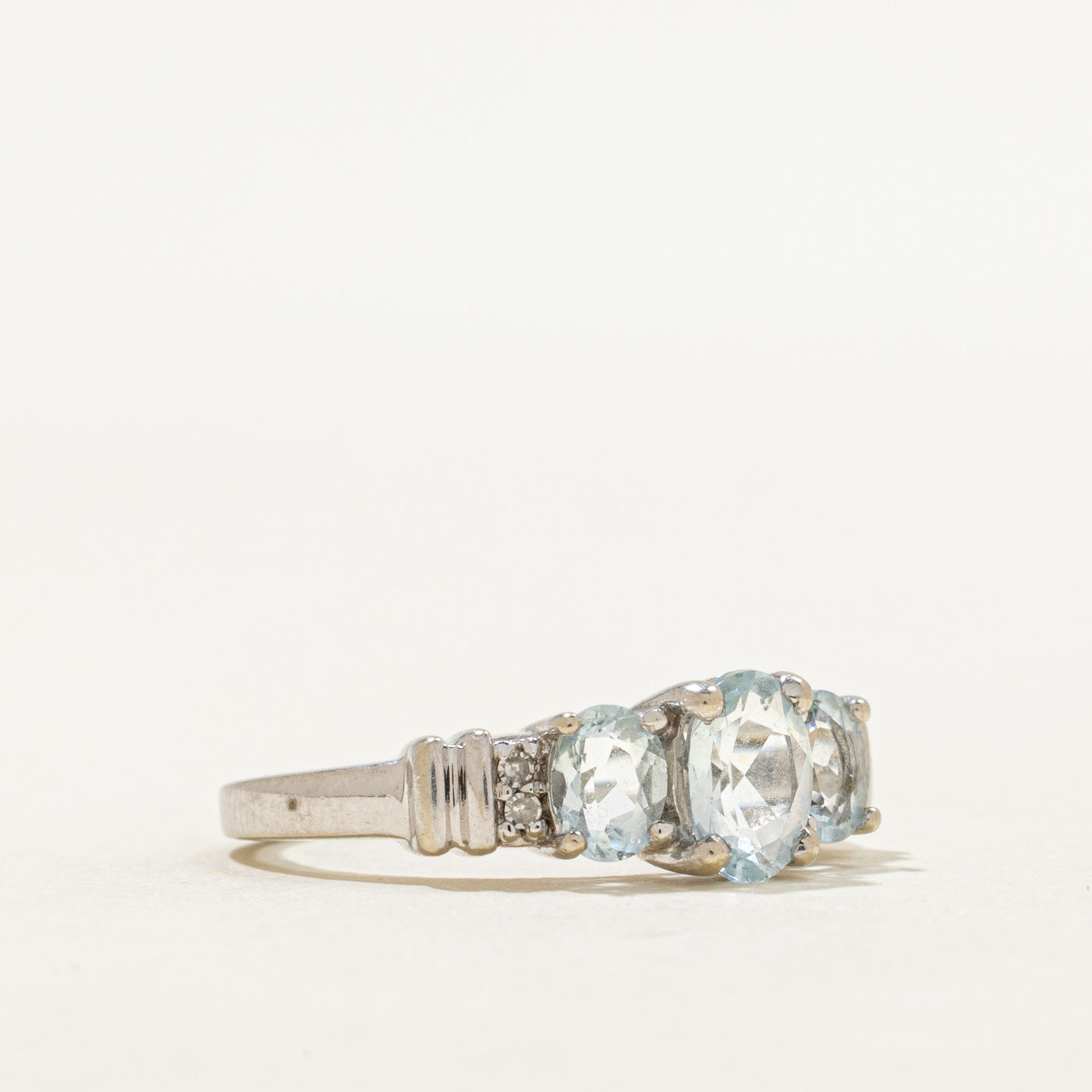 Three Stone Aquamarine & Diamond Ring | 1.15ctw, 0.04ctw | SZ 6.5