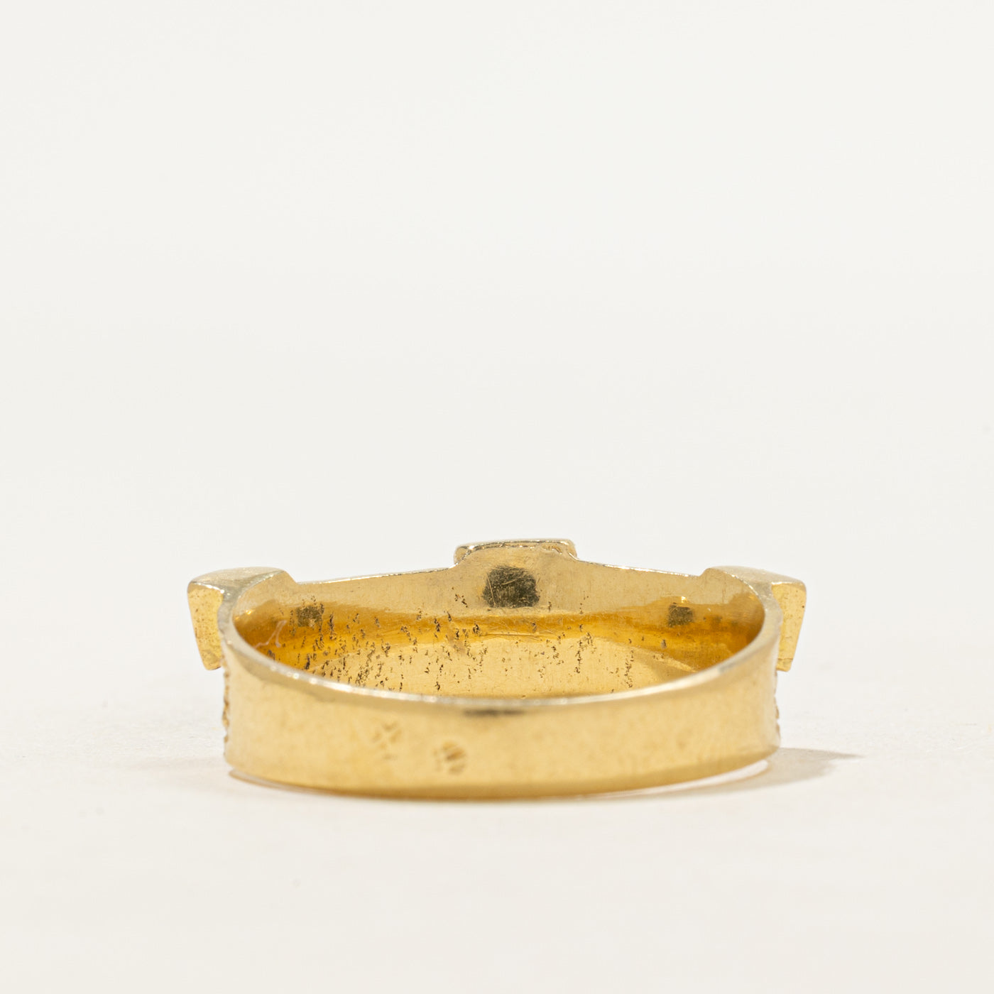 18k Yellow Gold Green Enamel Textured Ring | SZ 8.25