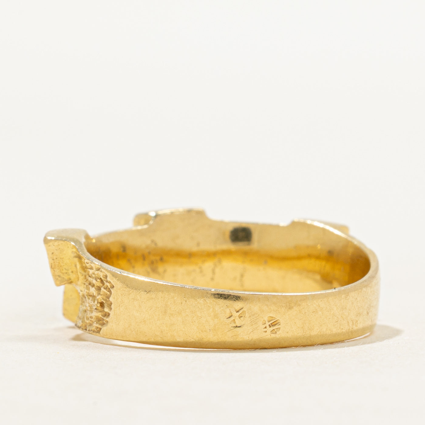 18k Yellow Gold Green Enamel Textured Ring | SZ 8.25